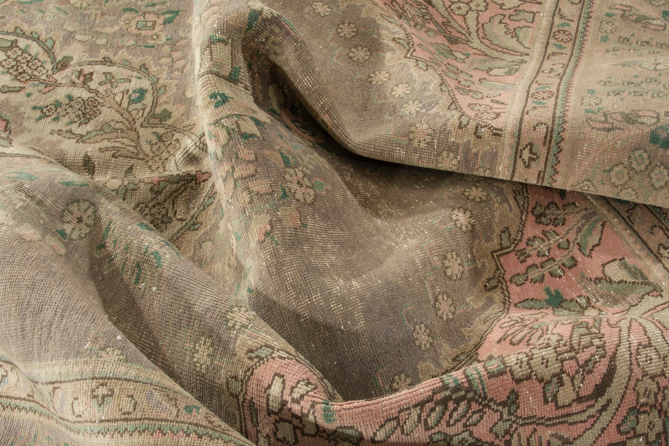 Persian Tabriz oversized rug in taupe and sage, view 17 of 19