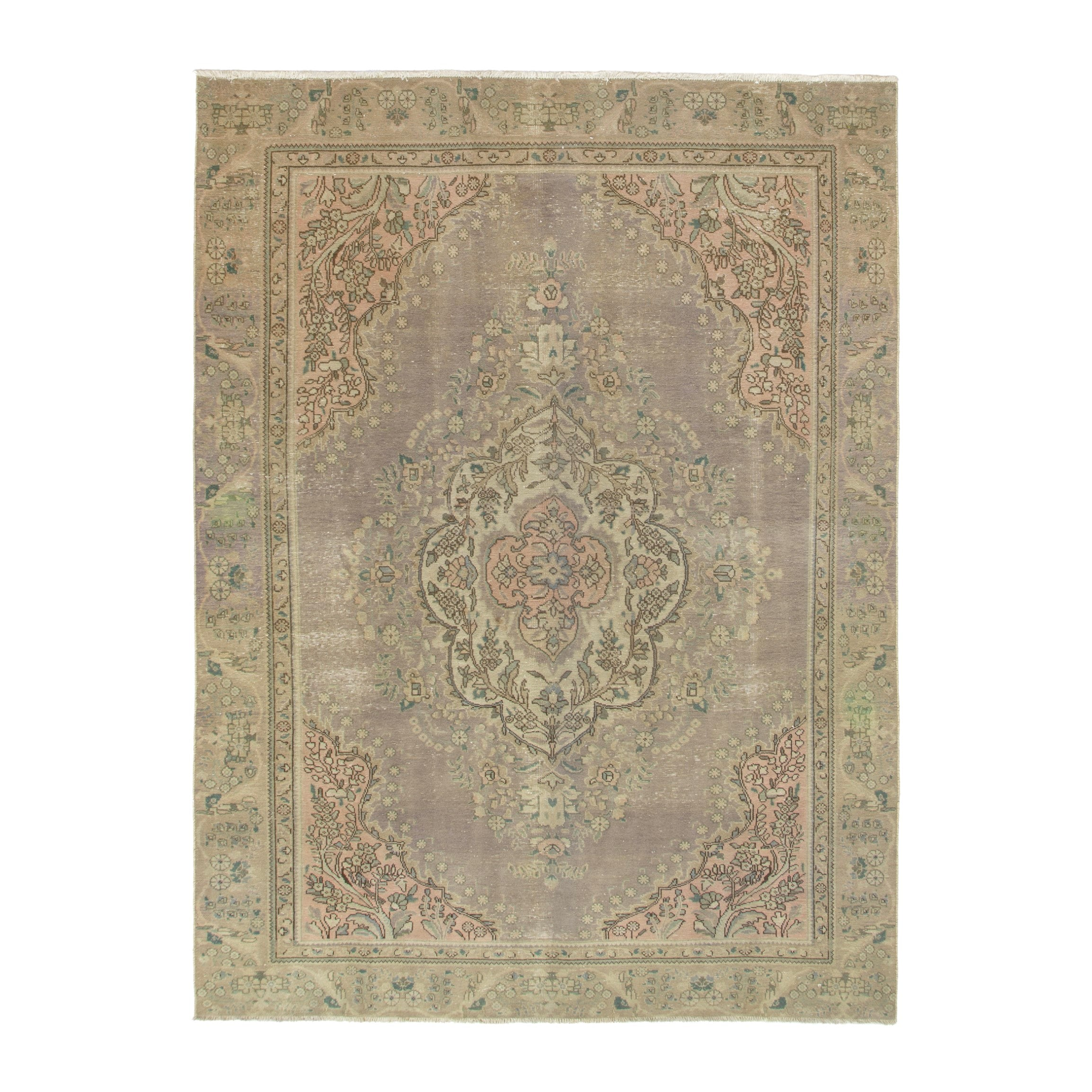 Persian Tabriz oversized rug in taupe and sage, 7'7" x 10'6"