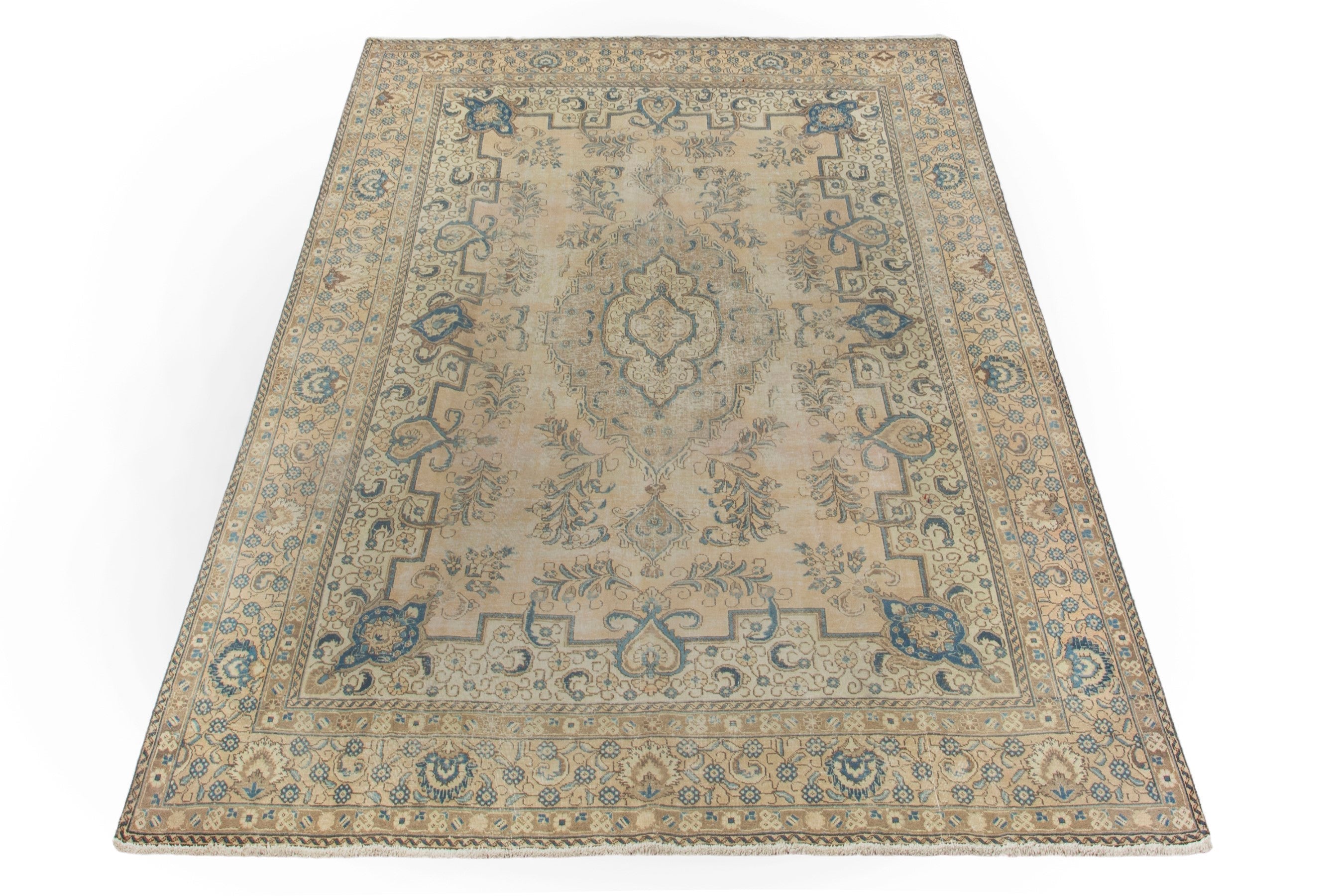 Persian Tabriz oversized rug in cream and sage, view 3 of 21