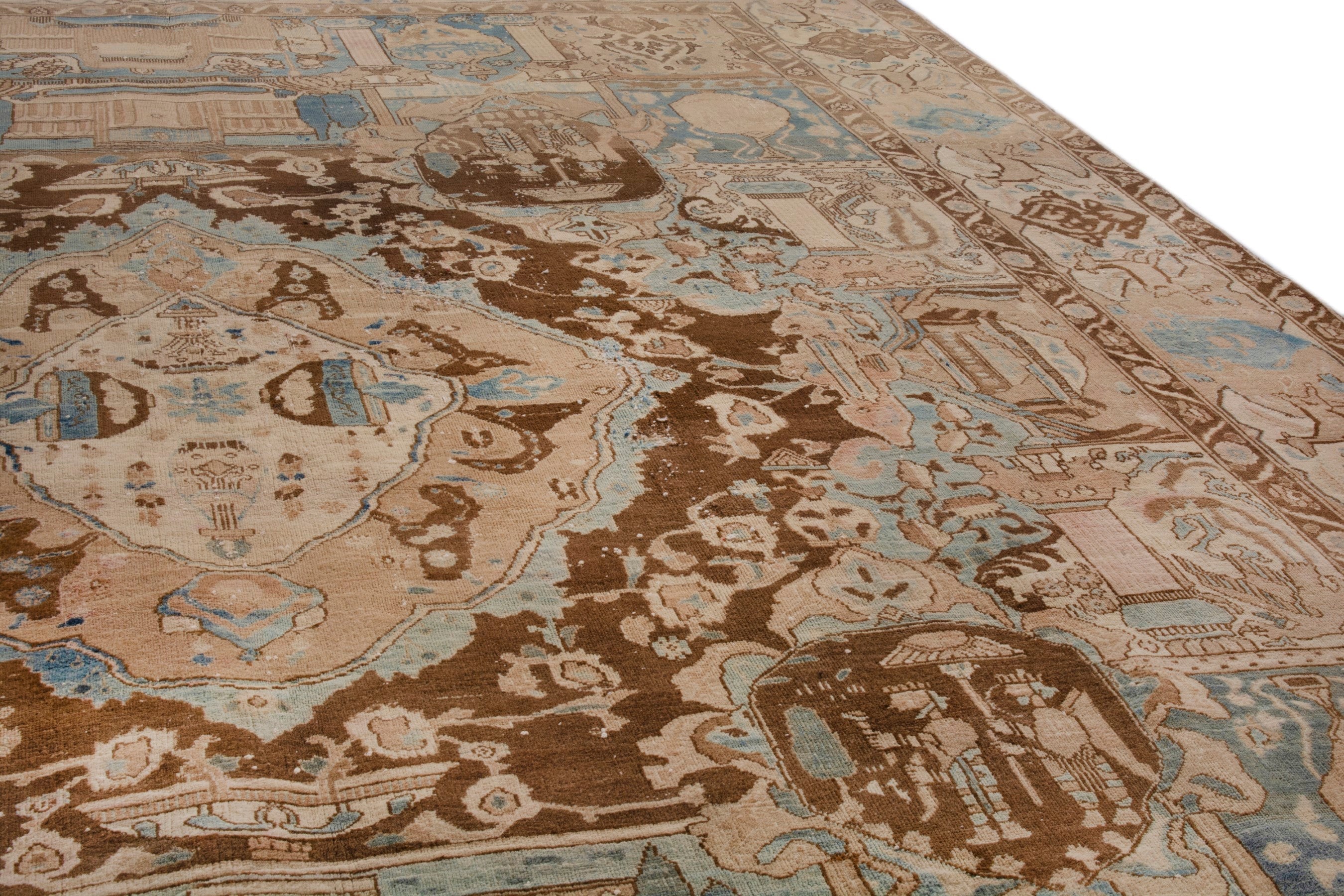 Persian Kashmar oversized rug in cream and burgundy, view 11 of 22