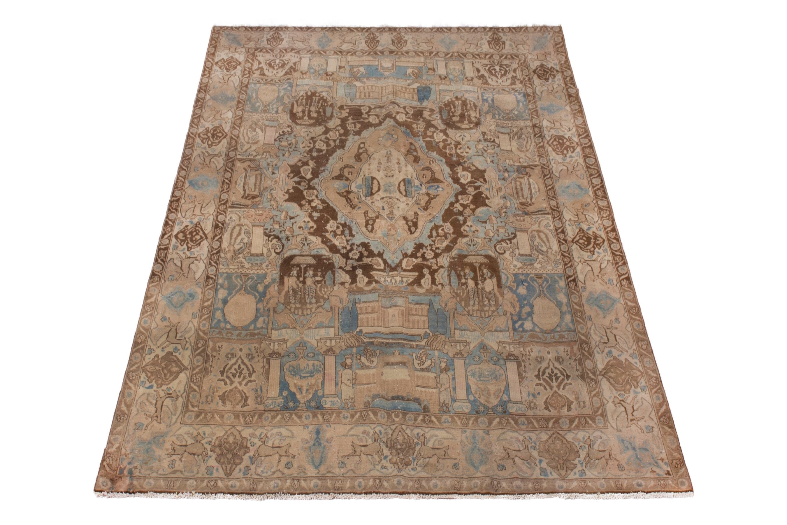 Persian Kashmar oversized rug in cream and burgundy, view 3 of 22