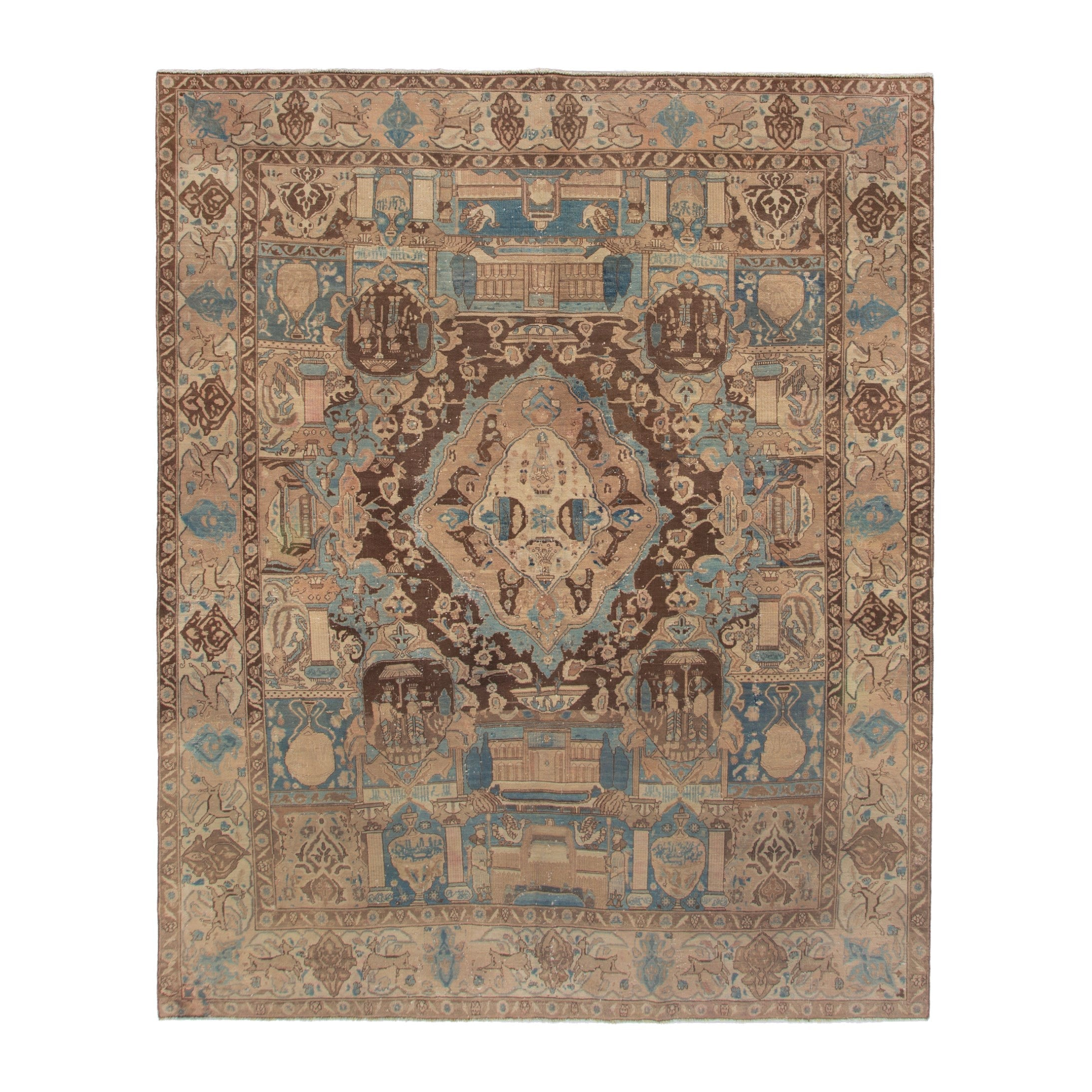 Persian Kashmar oversized rug in cream and burgundy, 9'5" x 11'5"