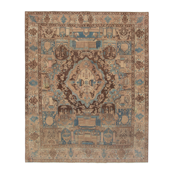 Persian Kashmar oversized rug in cream and burgundy, 9'5" x 11'5"