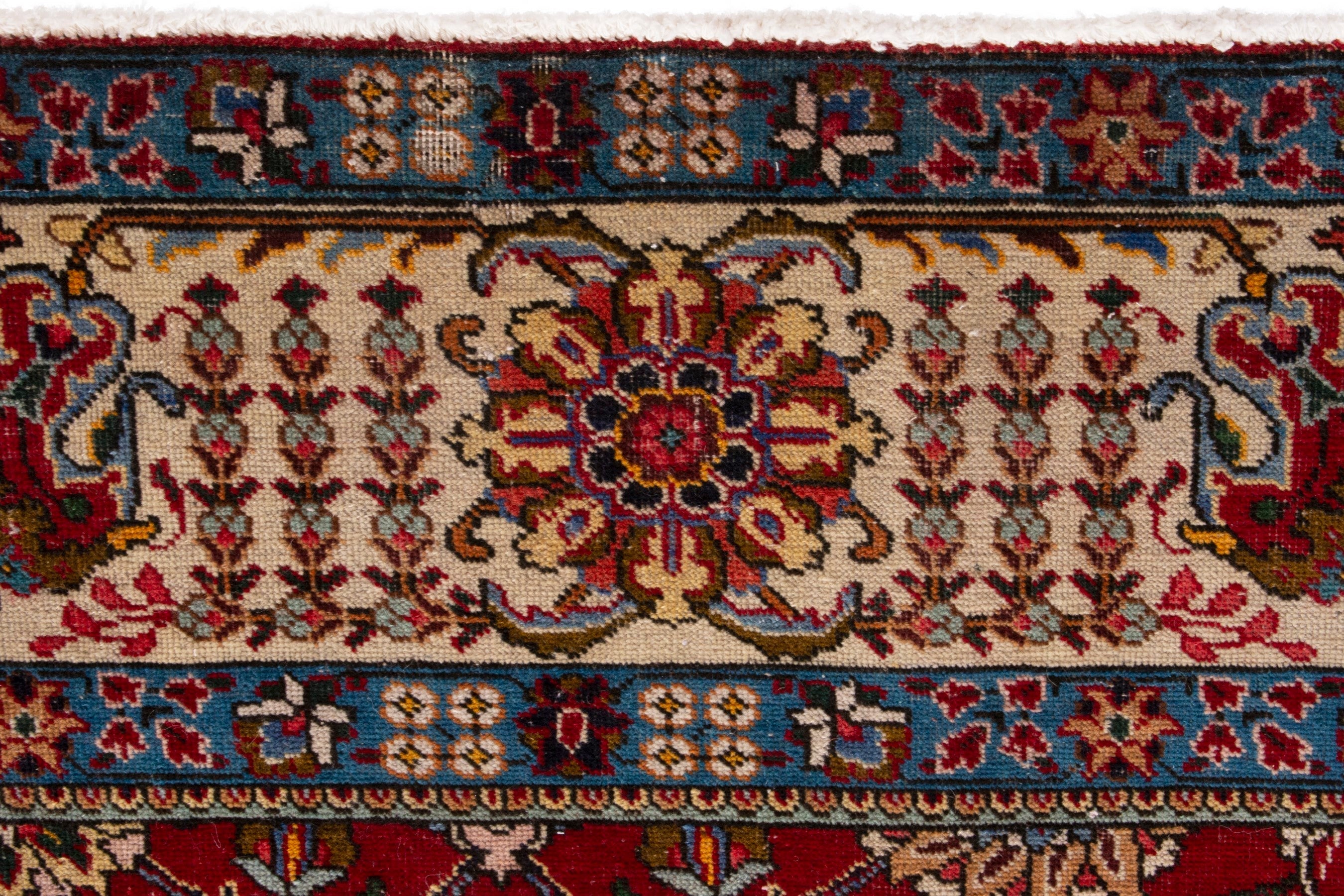 Persian Tabriz oversized rug in deep red and cream, view 11 of 20