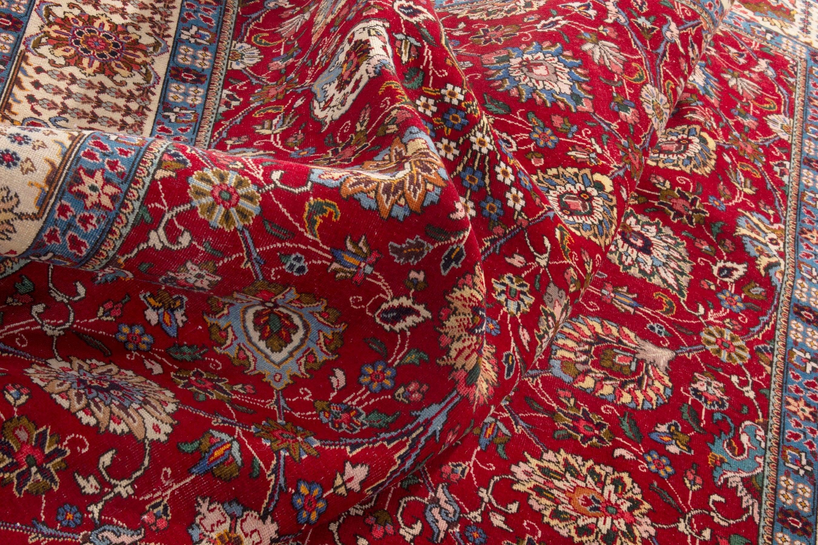 Persian Tabriz oversized rug in deep red and cream, view 17 of 20