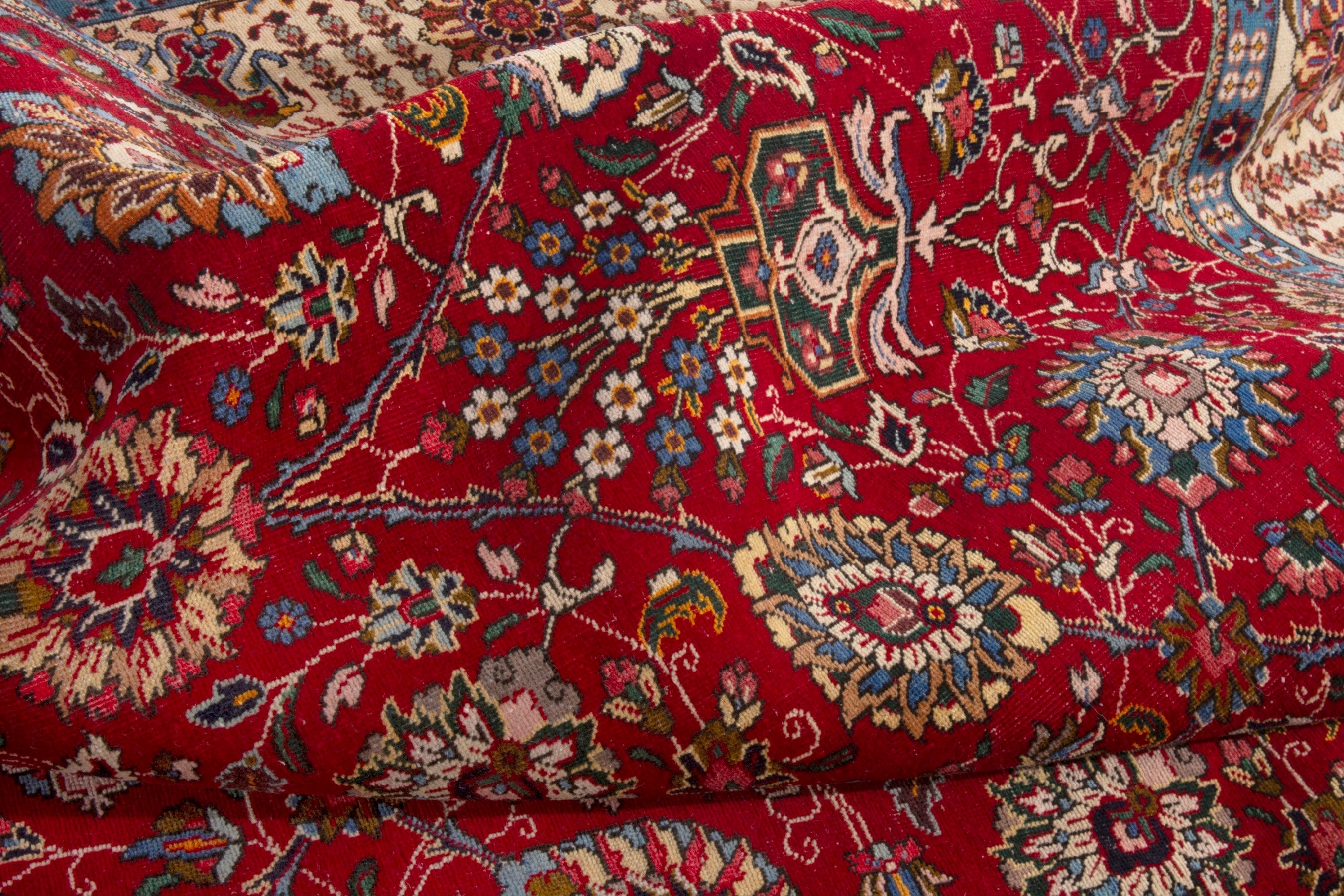 Persian Tabriz oversized rug in deep red and cream, view 18 of 20