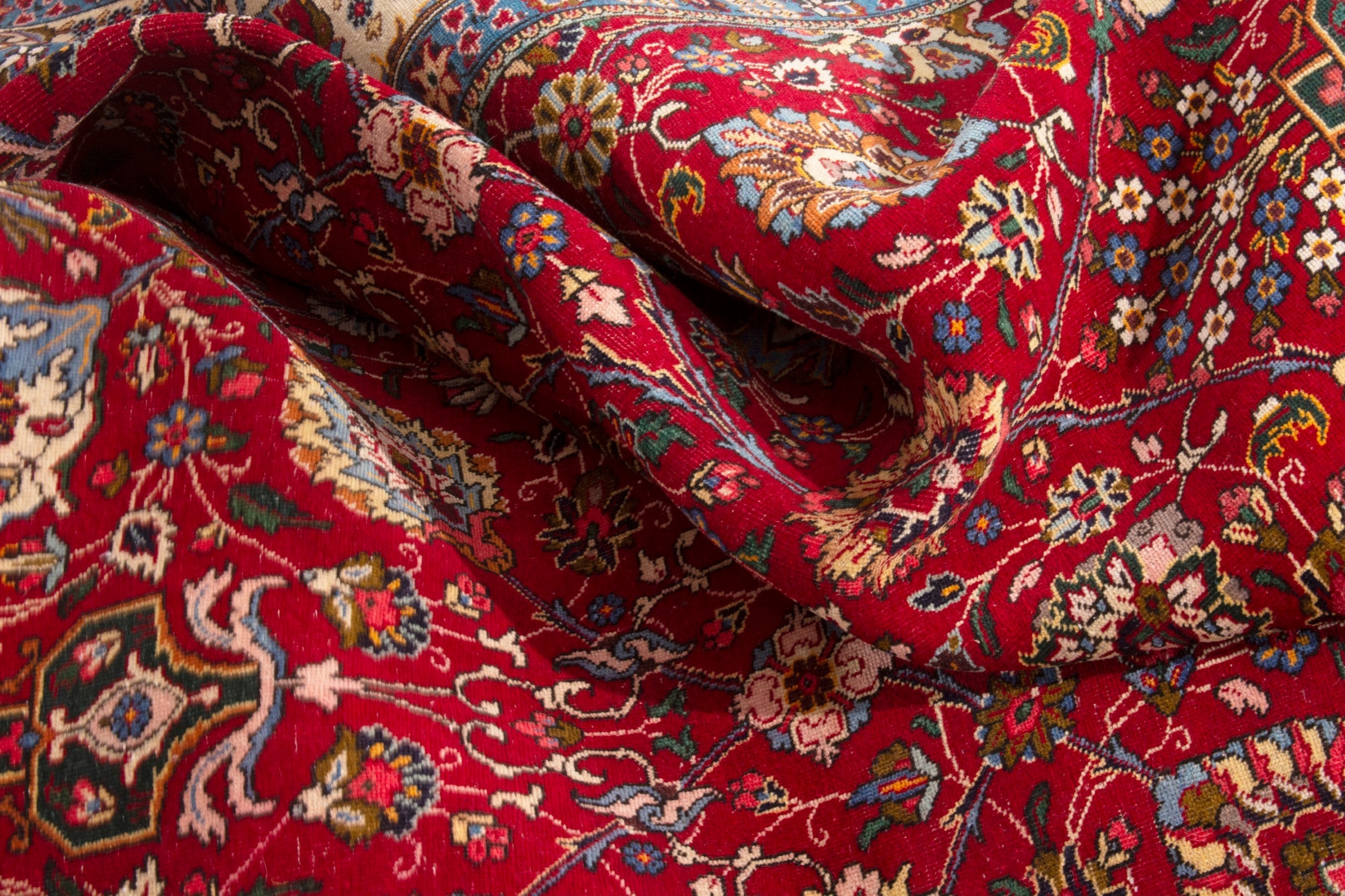 Persian Tabriz oversized rug in deep red and cream, view 19 of 20