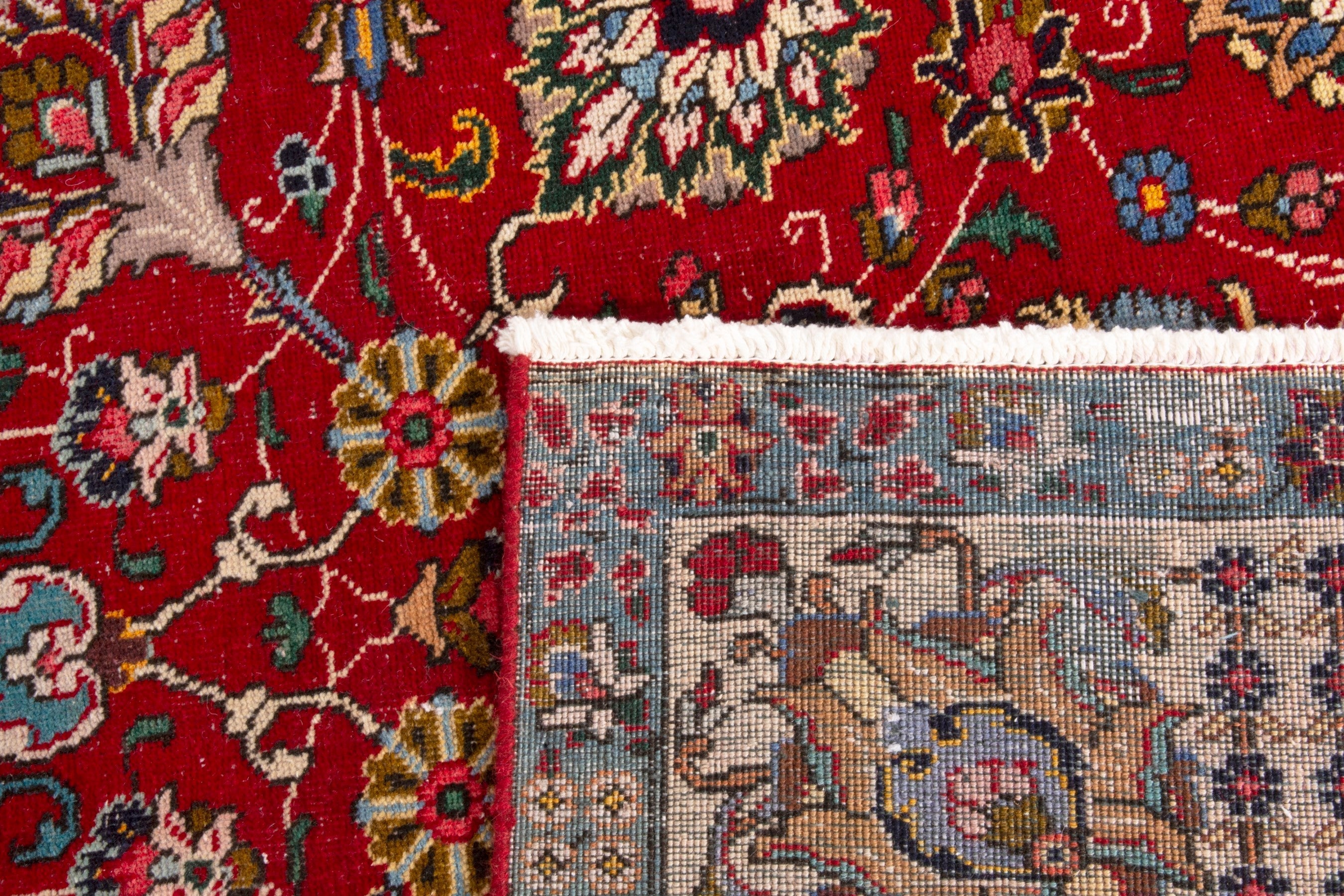Persian Tabriz oversized rug in deep red and cream, view 20 of 20