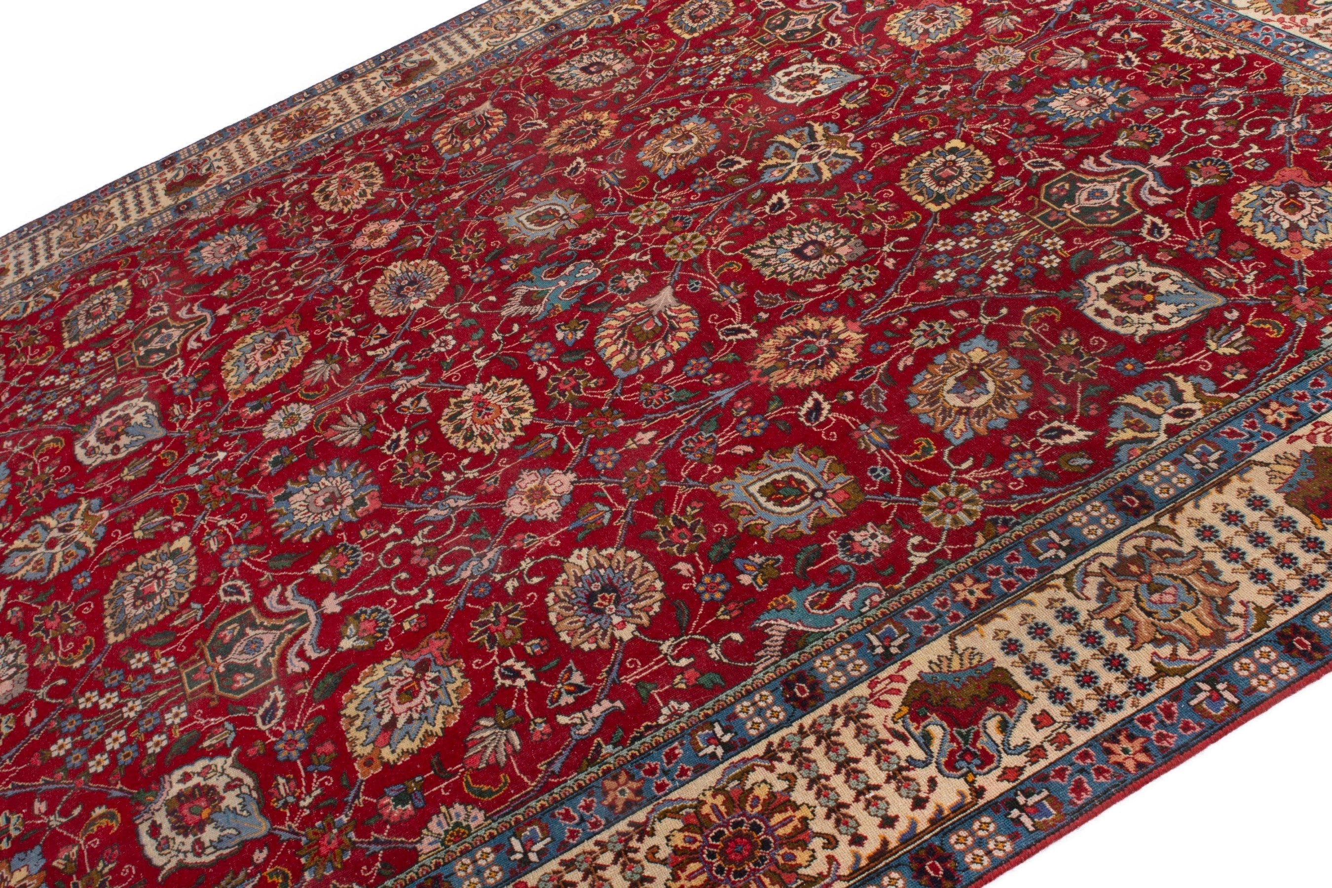 Persian Tabriz oversized rug in deep red and cream, view 5 of 20