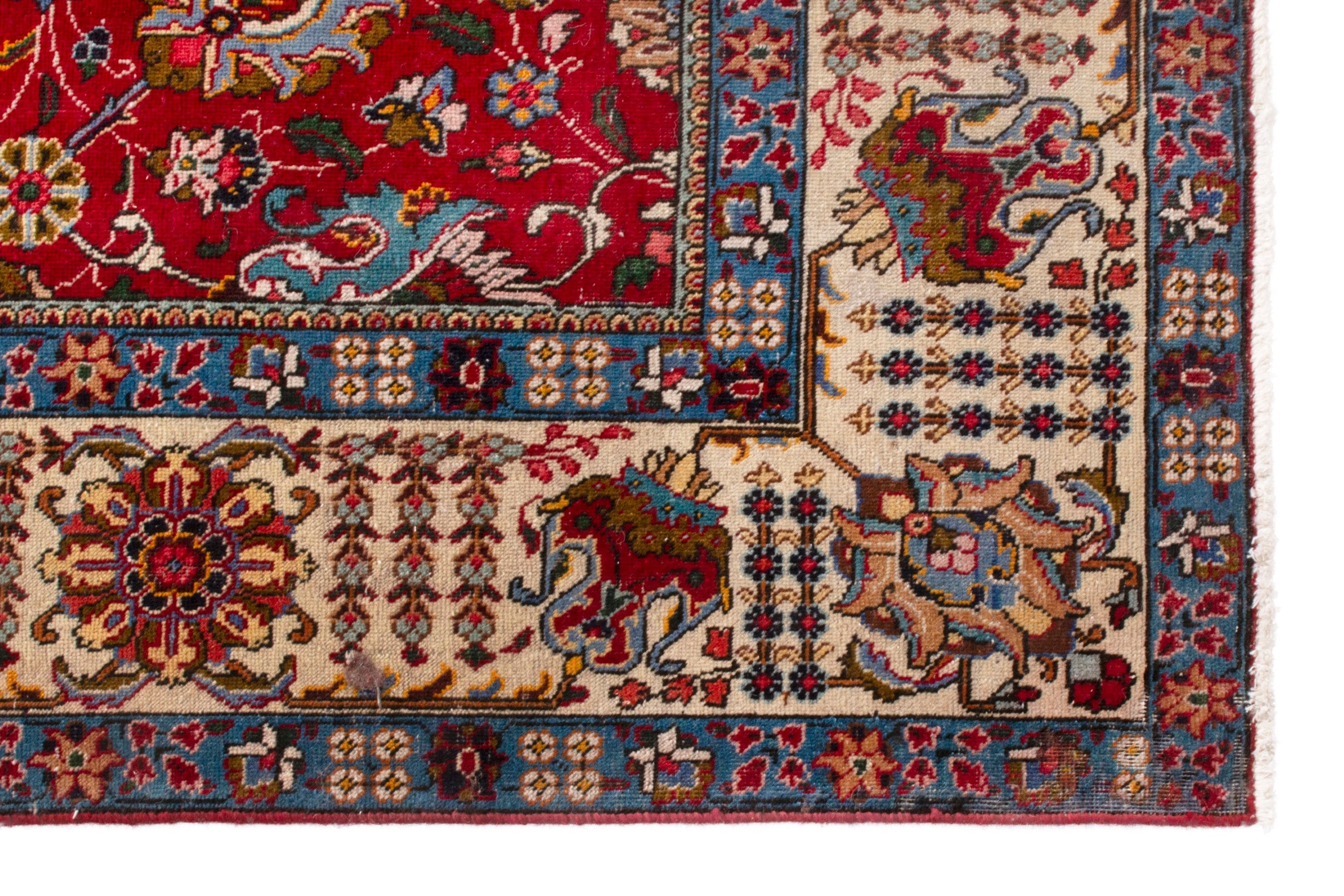 Persian Tabriz oversized rug in deep red and cream, view 10 of 20
