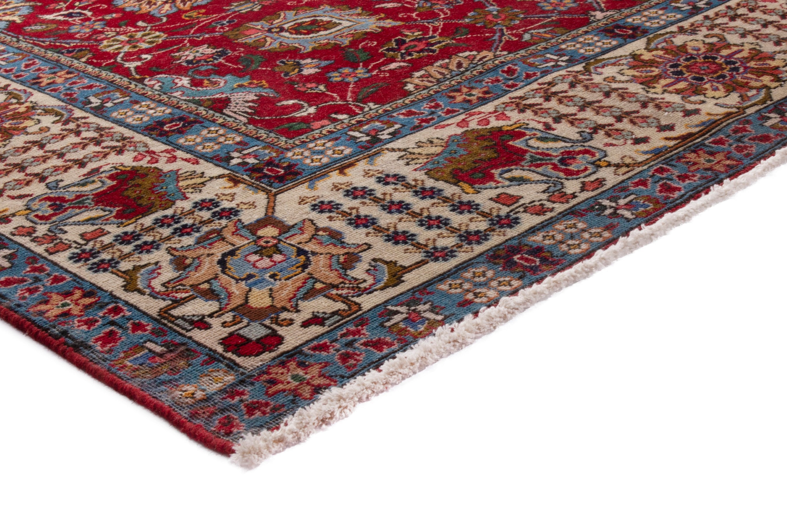 Persian Tabriz oversized rug in deep red and cream, view 4 of 20