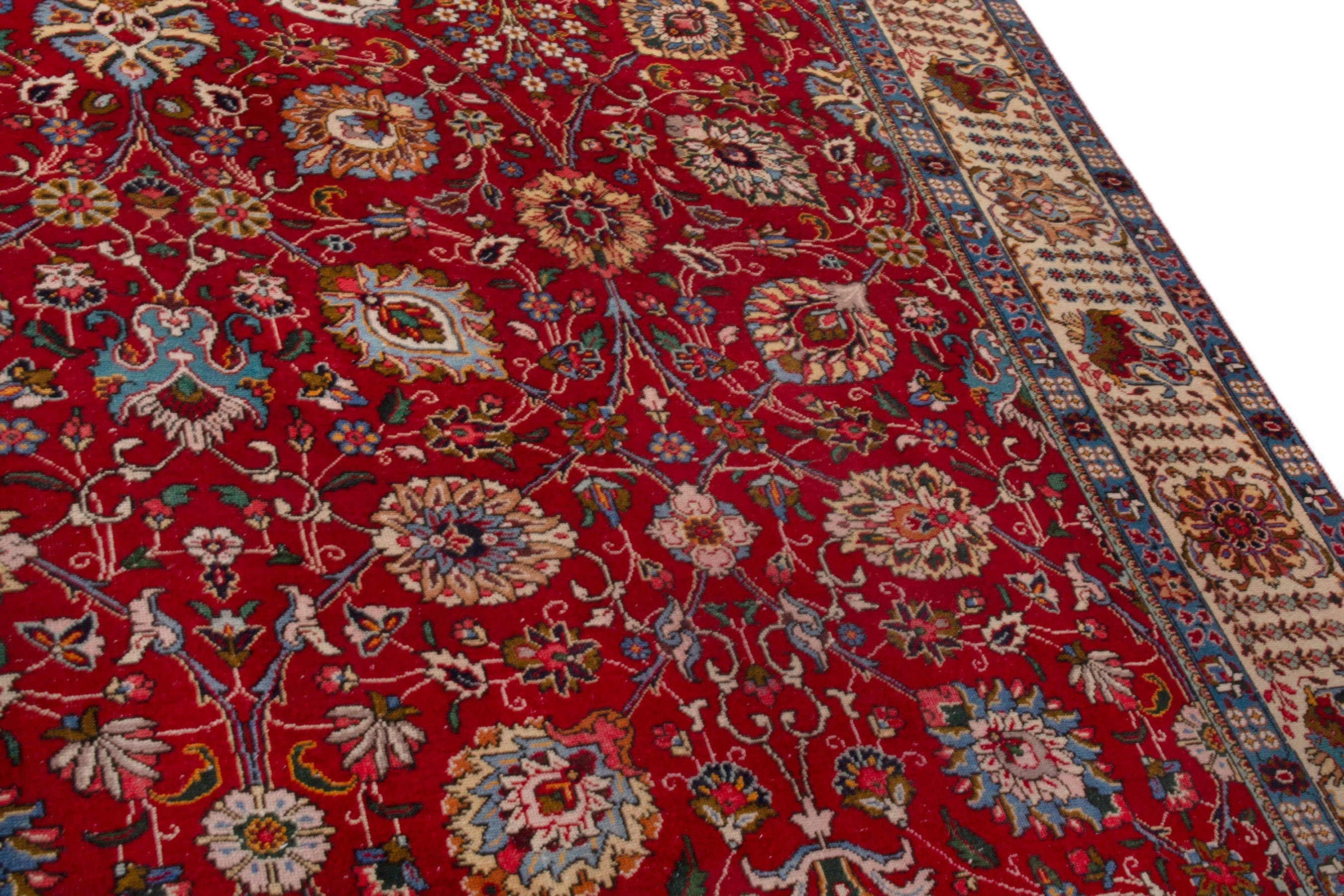 Persian Tabriz oversized rug in deep red and cream, view 7 of 20