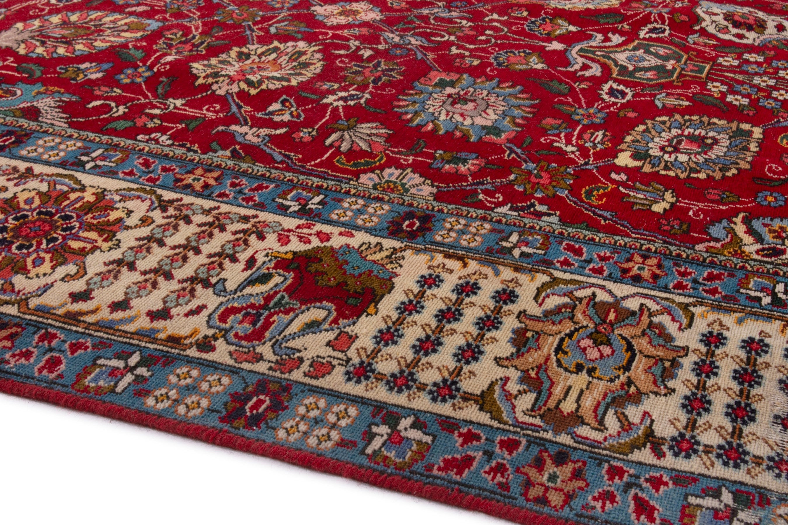 Persian Tabriz oversized rug in deep red and cream, view 6 of 20