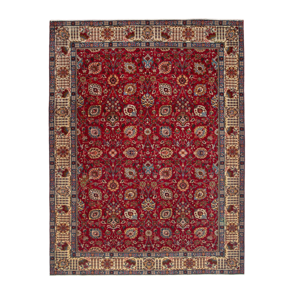 Persian Tabriz oversized rug in deep red and cream, 9'7" x 12'10"