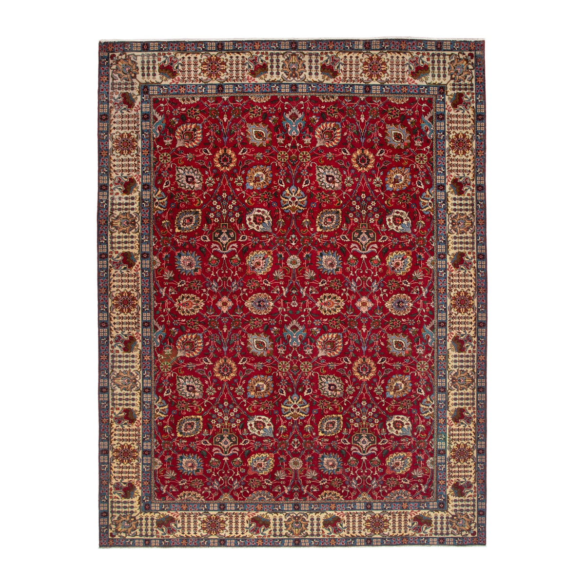Persian Tabriz oversized rug in deep red and cream, 9'7" x 12'10"