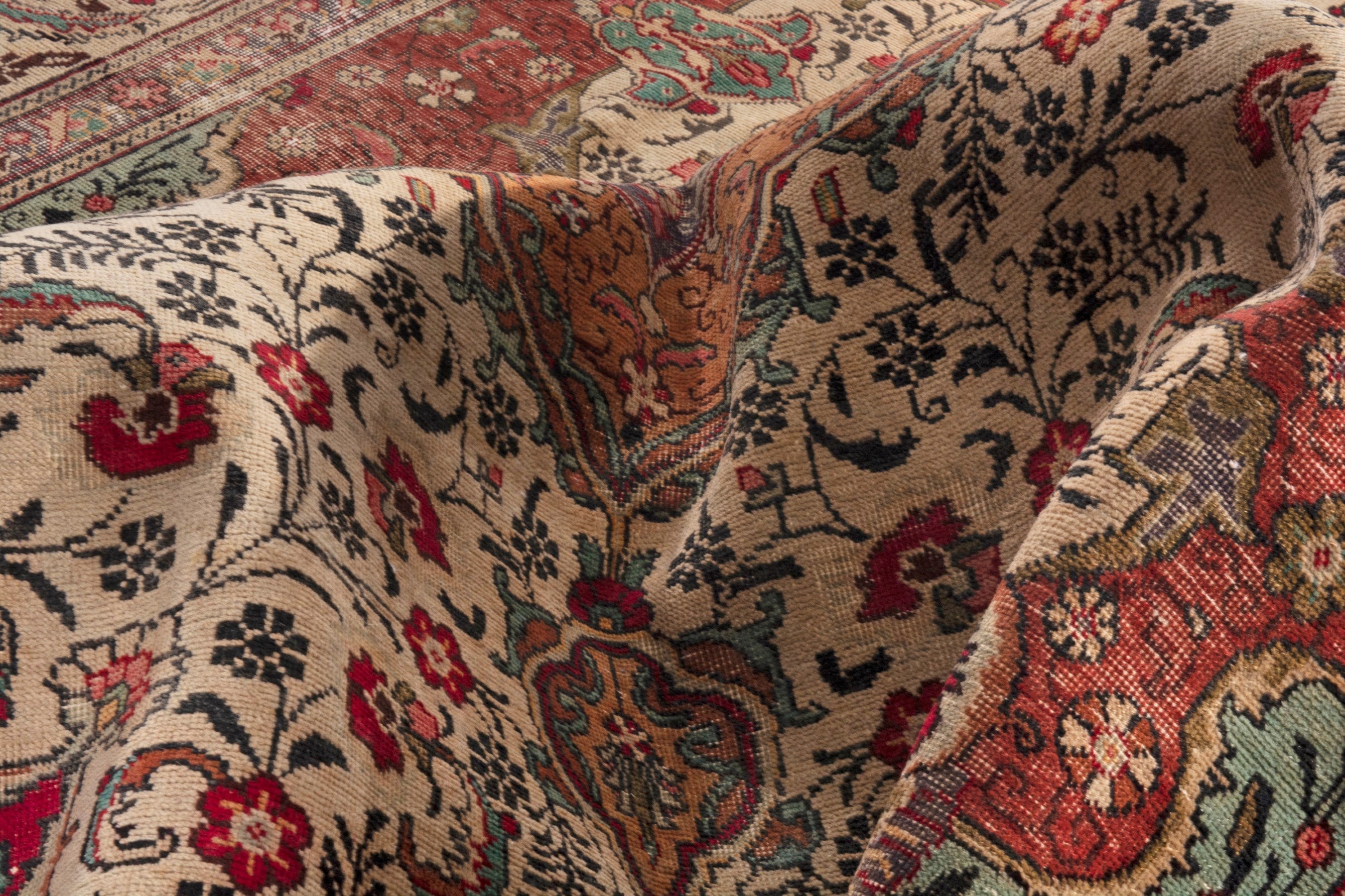 Persian Tabriz oversized rug in cream and burgundy, view 19 of 22