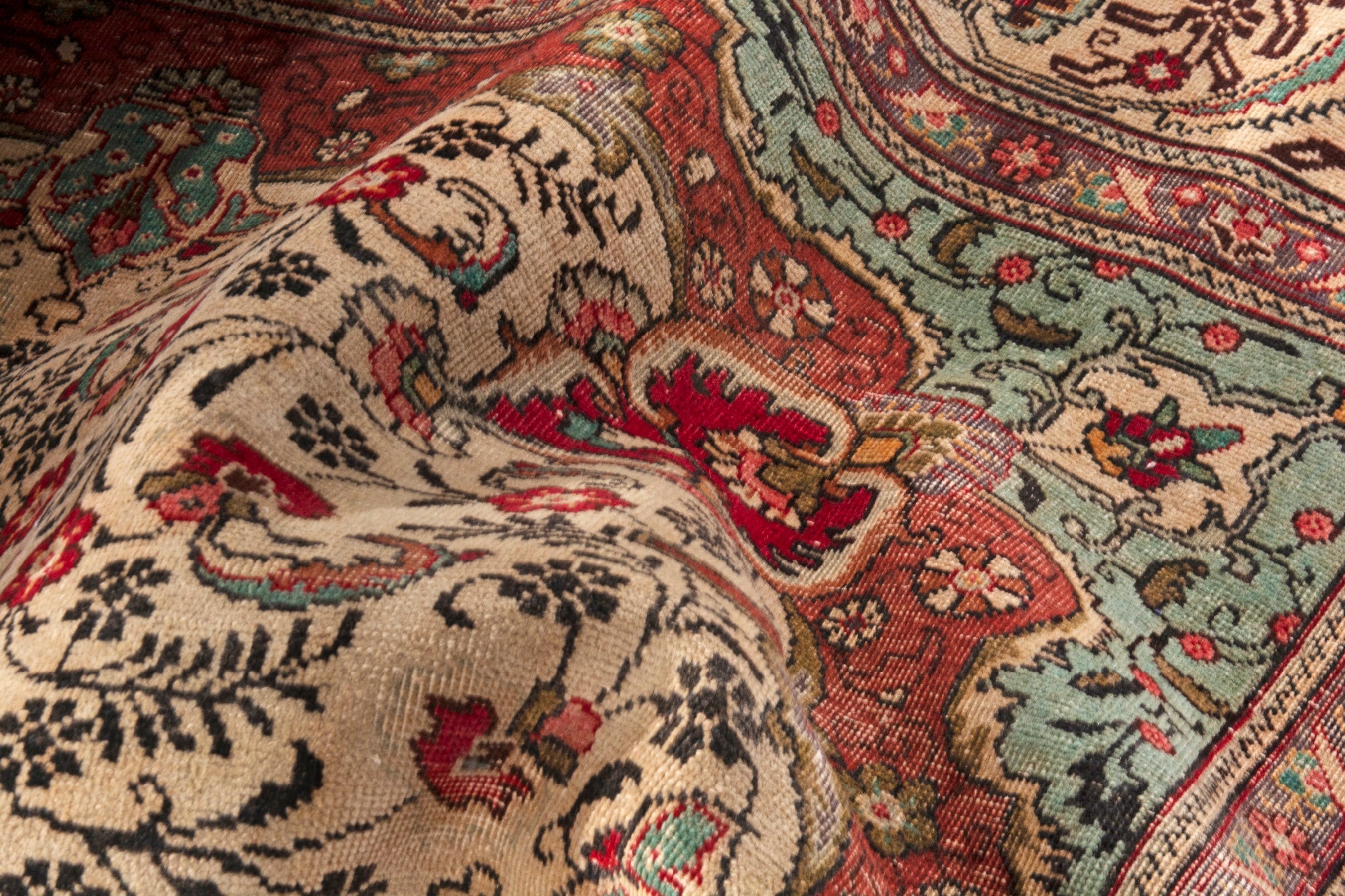 Persian Tabriz oversized rug in cream and burgundy, view 21 of 22