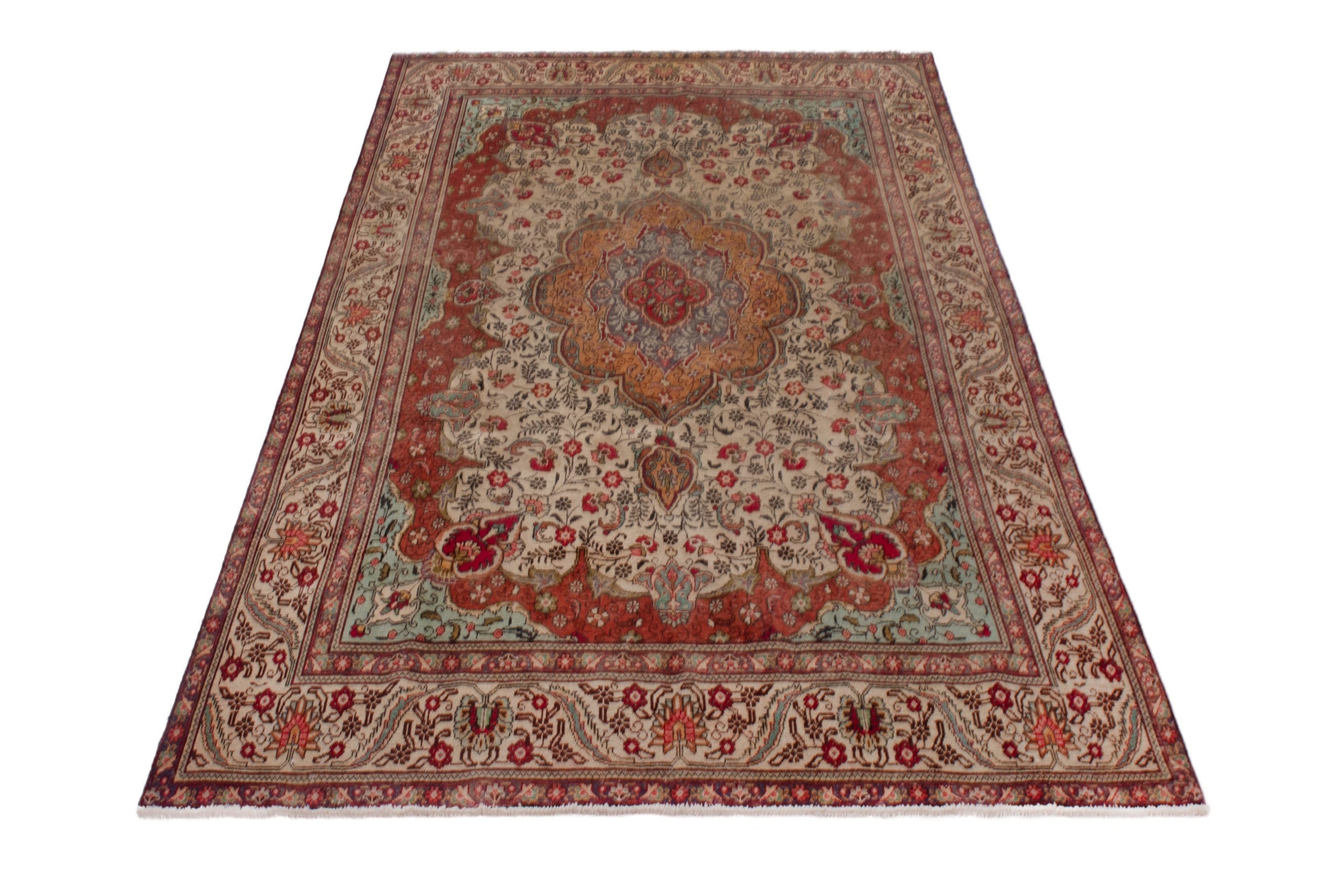 Persian Tabriz oversized rug in cream and burgundy, view 2 of 22