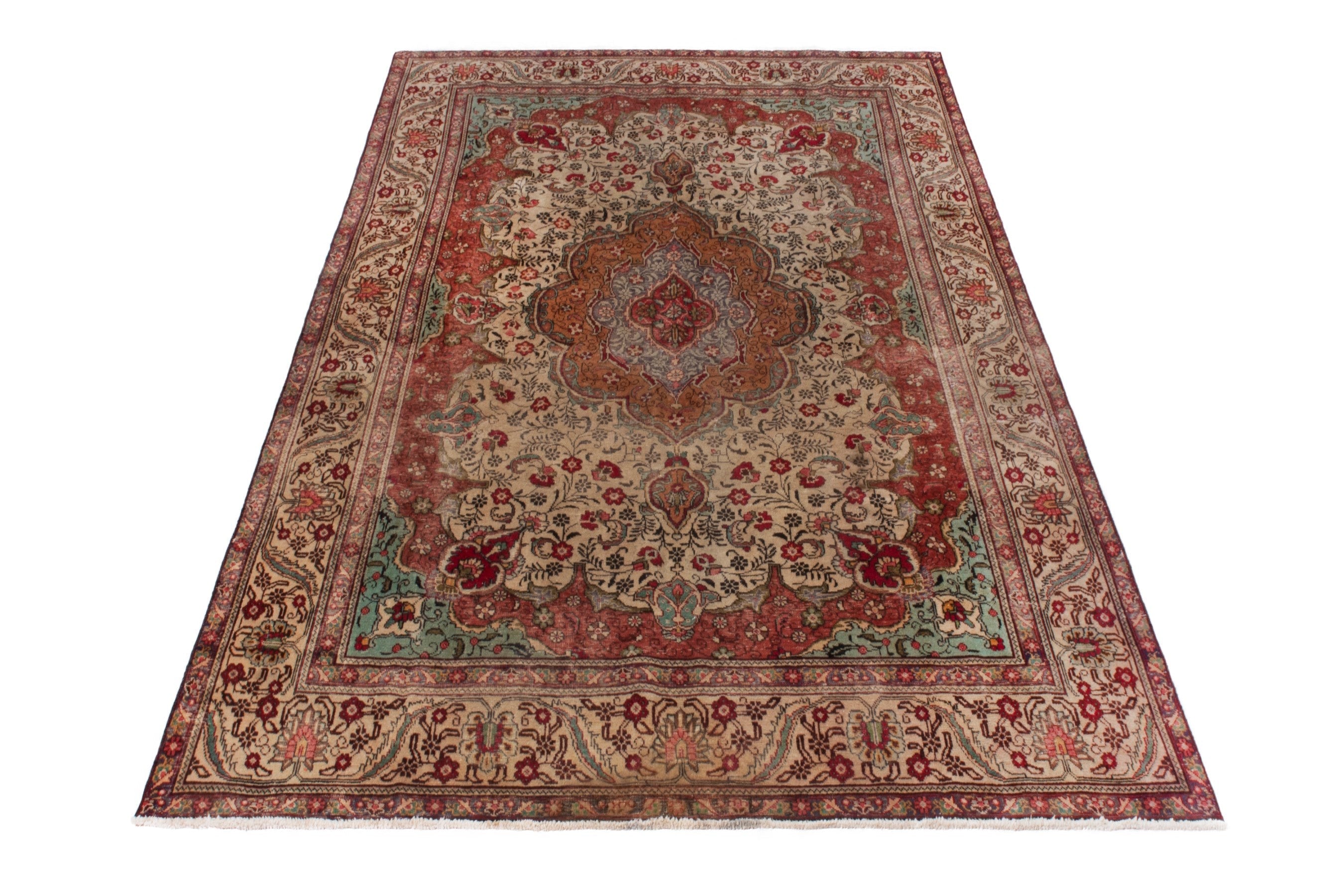 Persian Tabriz oversized rug in cream and burgundy, view 3 of 22
