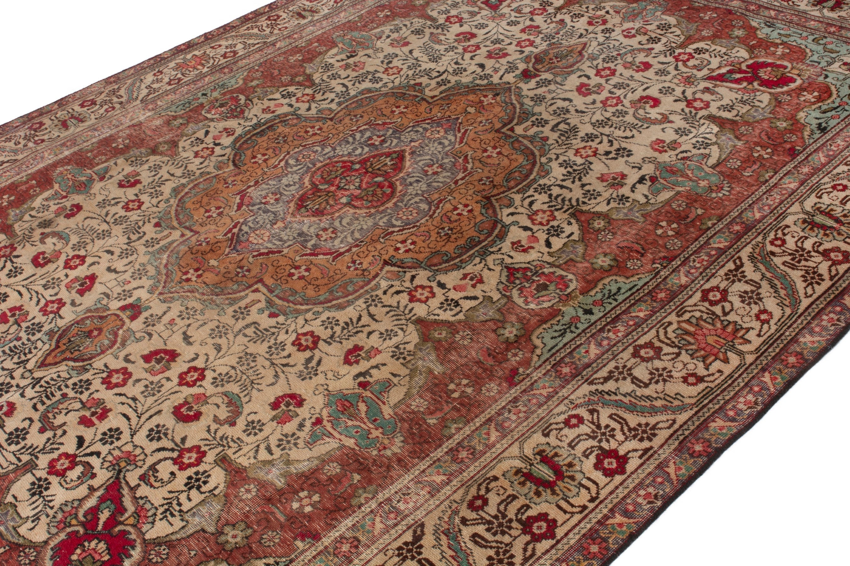 Persian Tabriz oversized rug in cream and burgundy, view 5 of 22