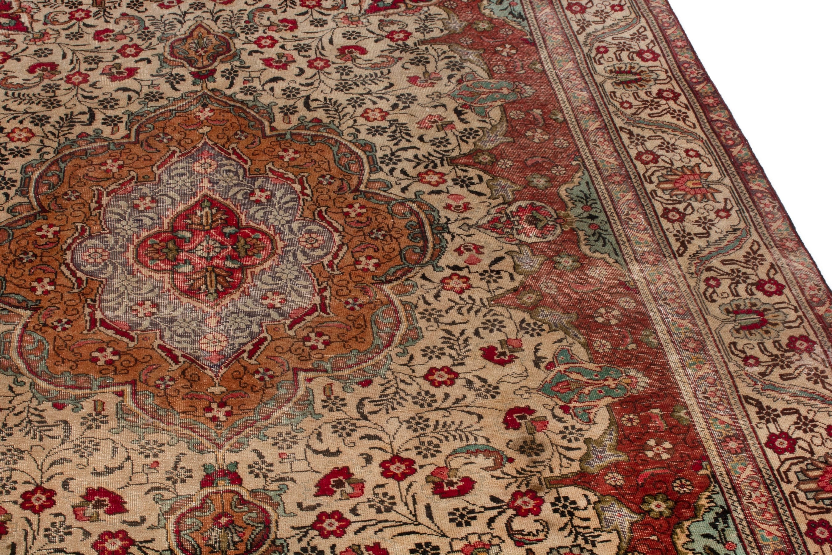 Persian Tabriz oversized rug in cream and burgundy, view 7 of 22