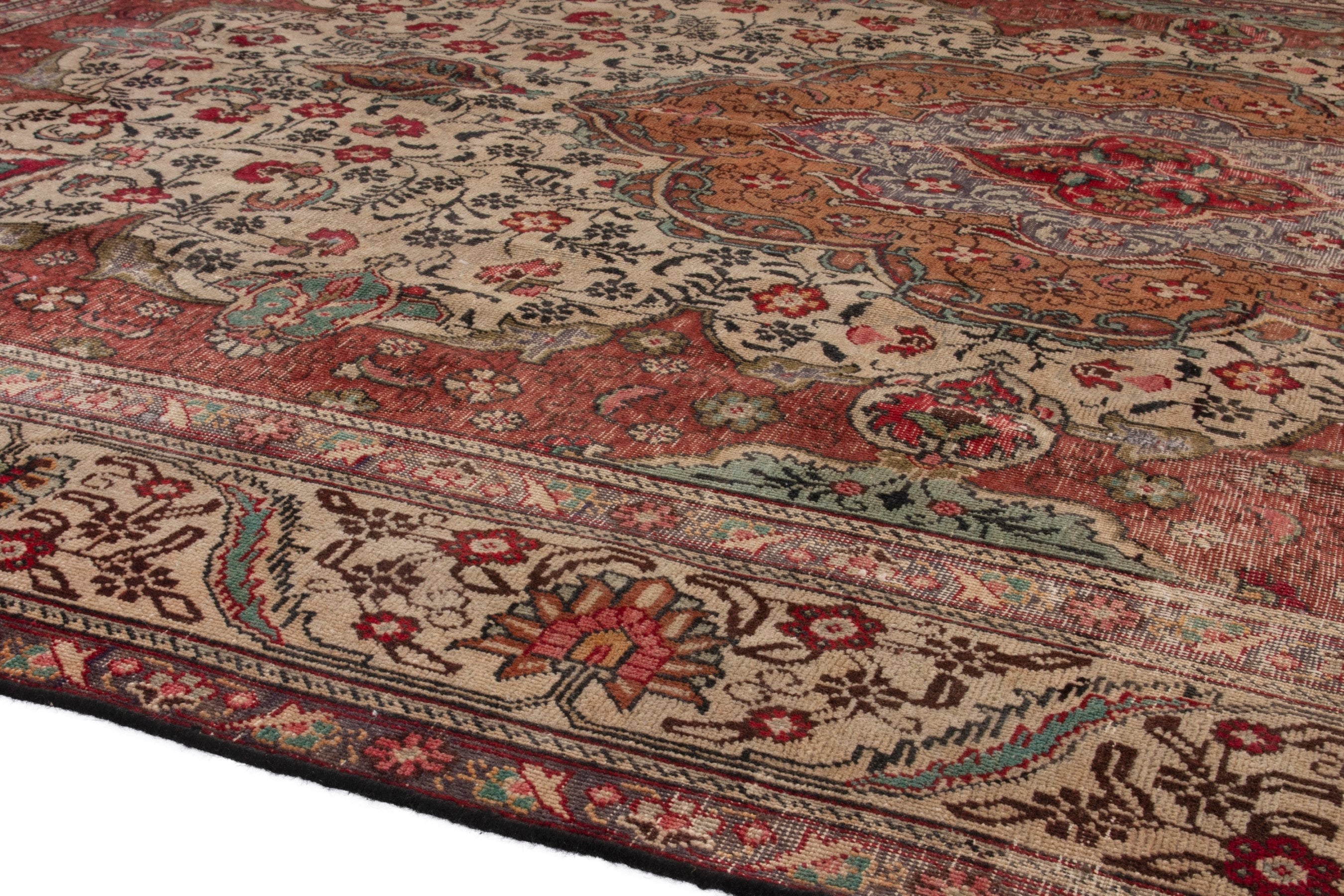 Persian Tabriz oversized rug in cream and burgundy, view 6 of 22