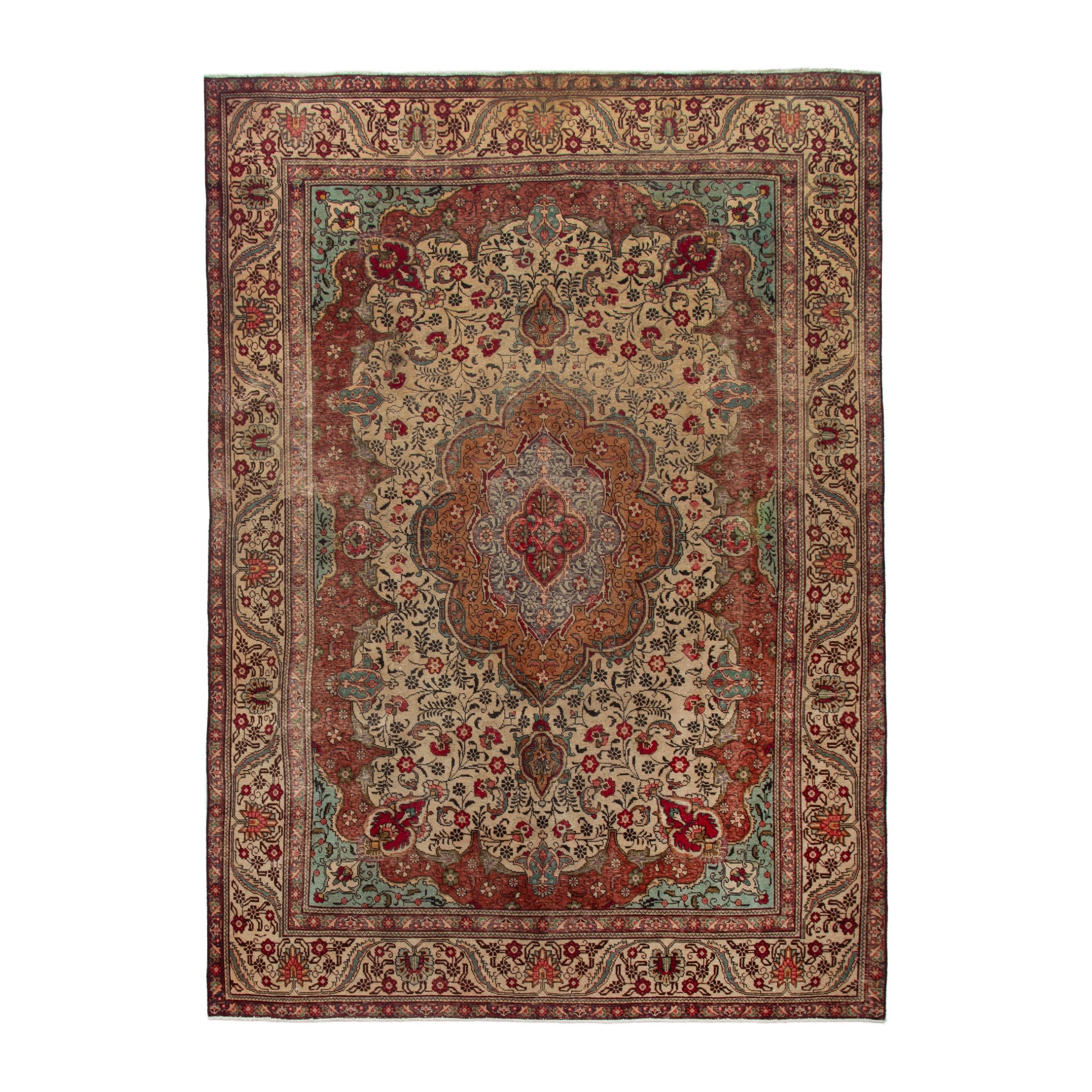 Persian Tabriz oversized rug in cream and burgundy, 7'10" x 11'