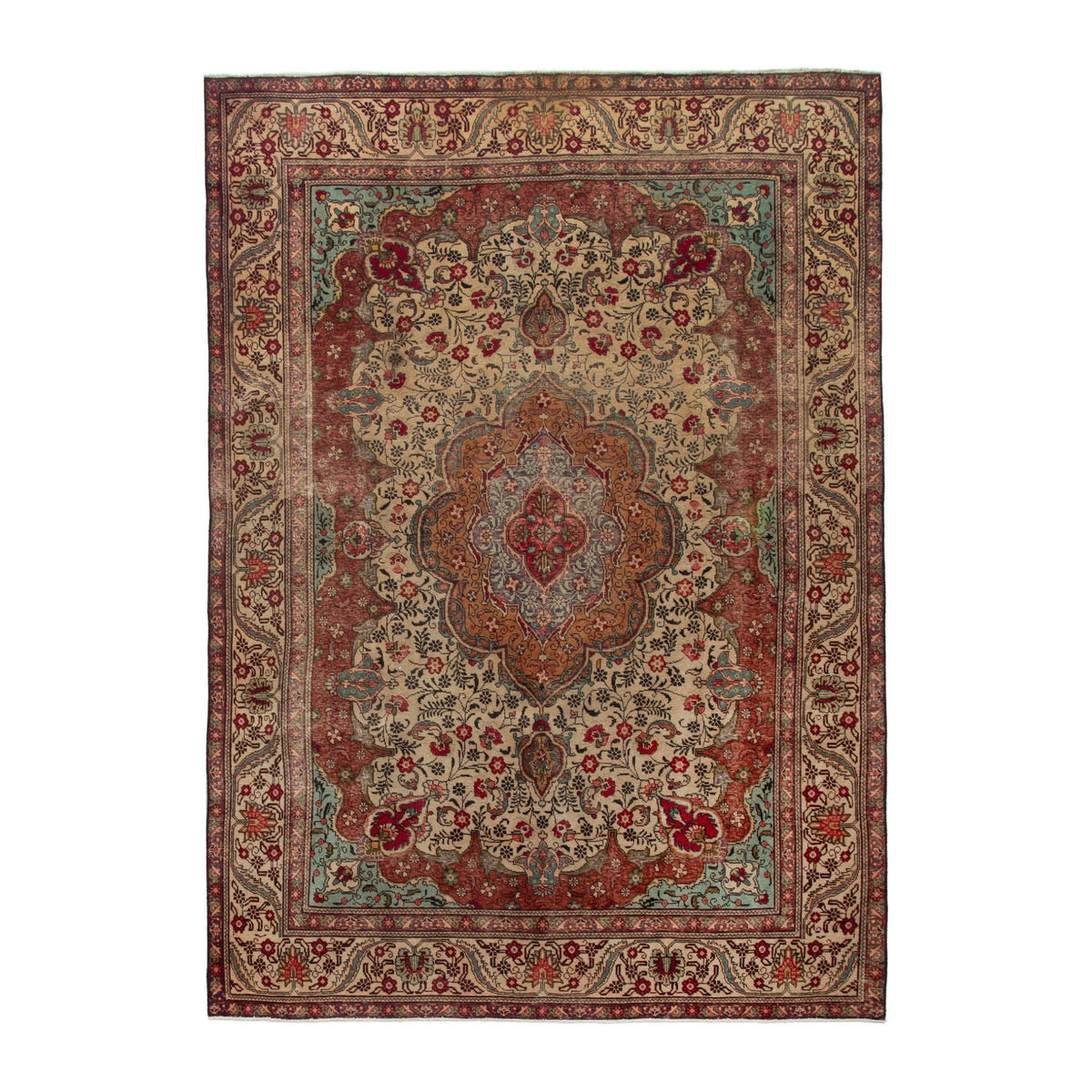 Persian Tabriz oversized rug in cream and burgundy, 7'10" x 11'