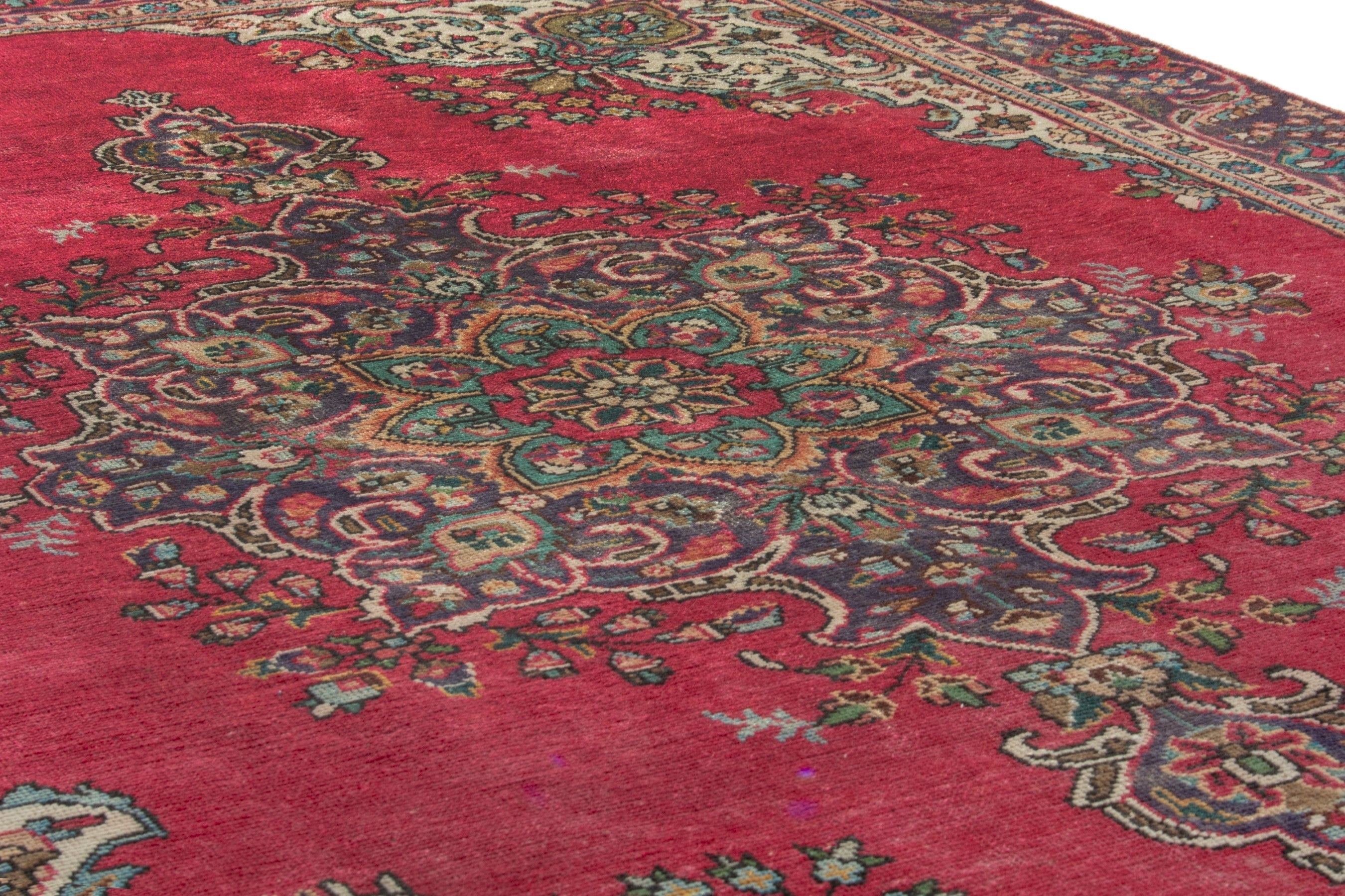 Persian Tabriz area rug in deep red and burgundy, view 9 of 20