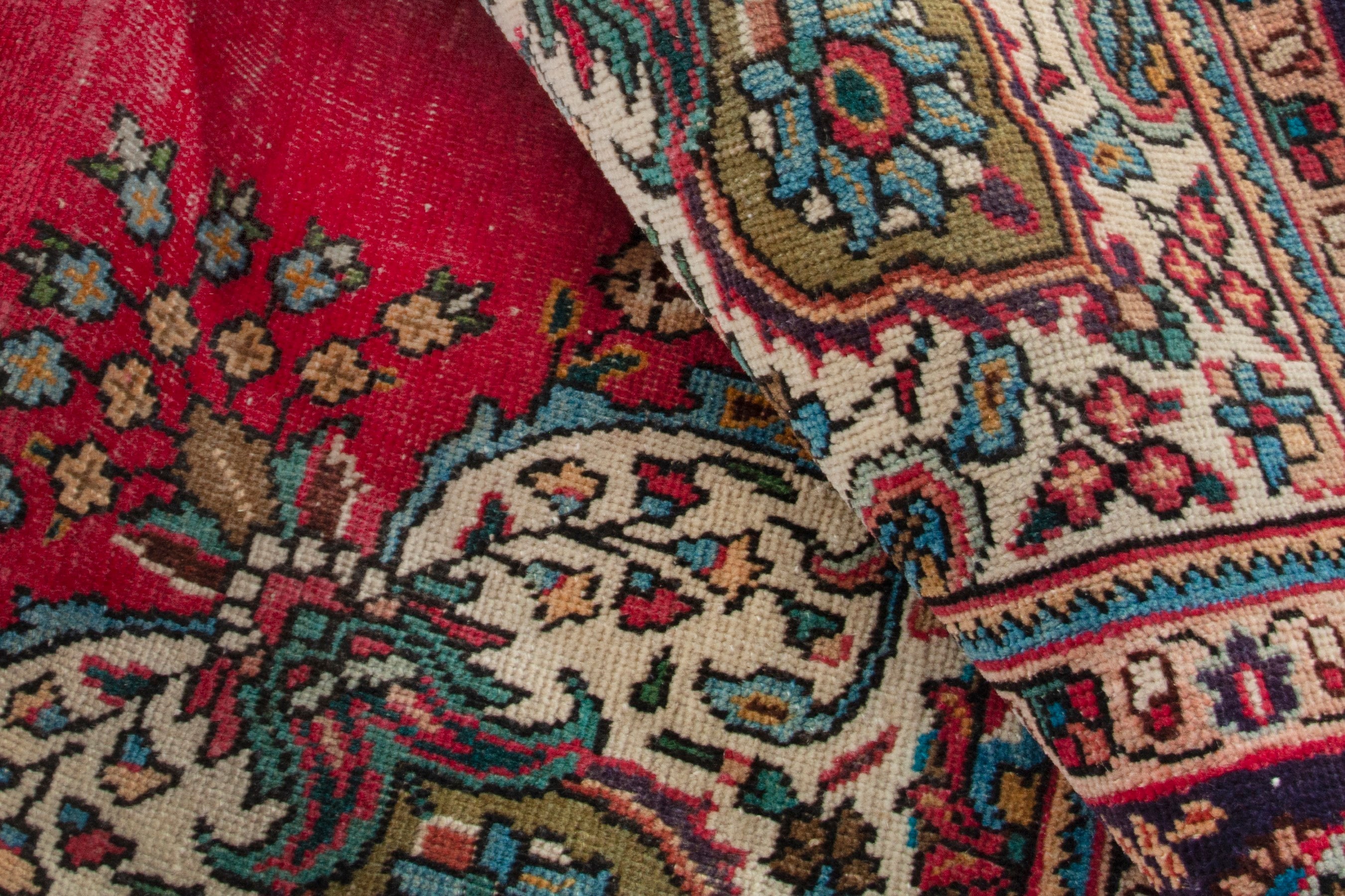 Persian Tabriz area rug in deep red and burgundy, view 15 of 20