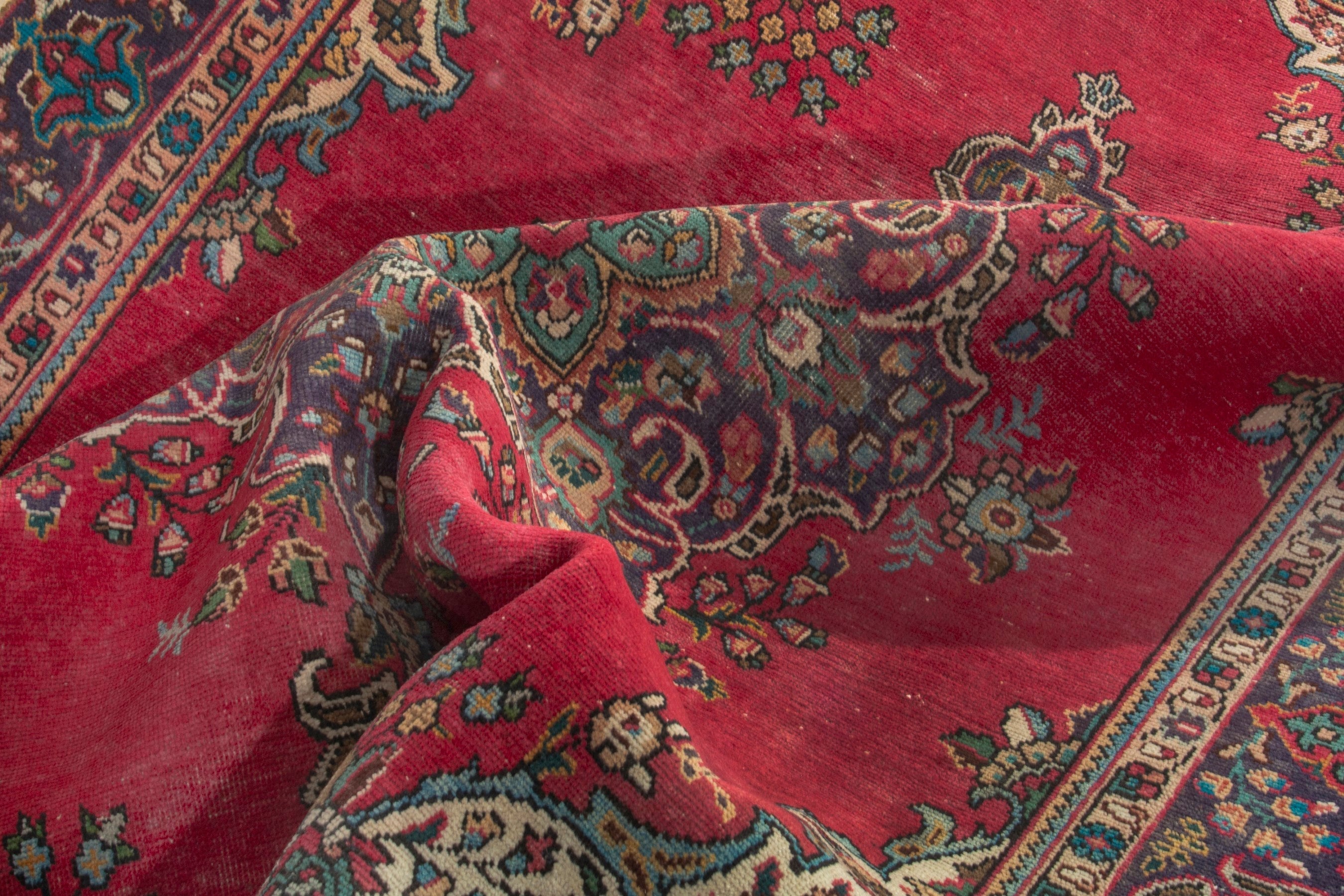 Persian Tabriz area rug in deep red and burgundy, view 18 of 20