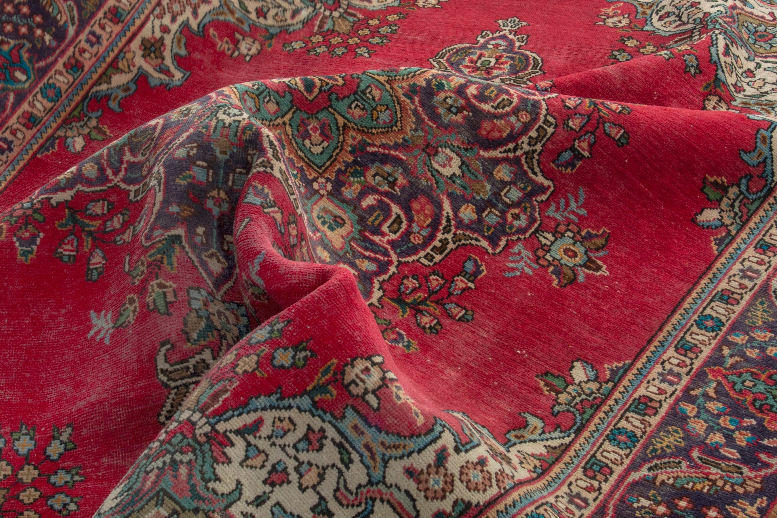 Persian Tabriz area rug in deep red and burgundy, view 19 of 20