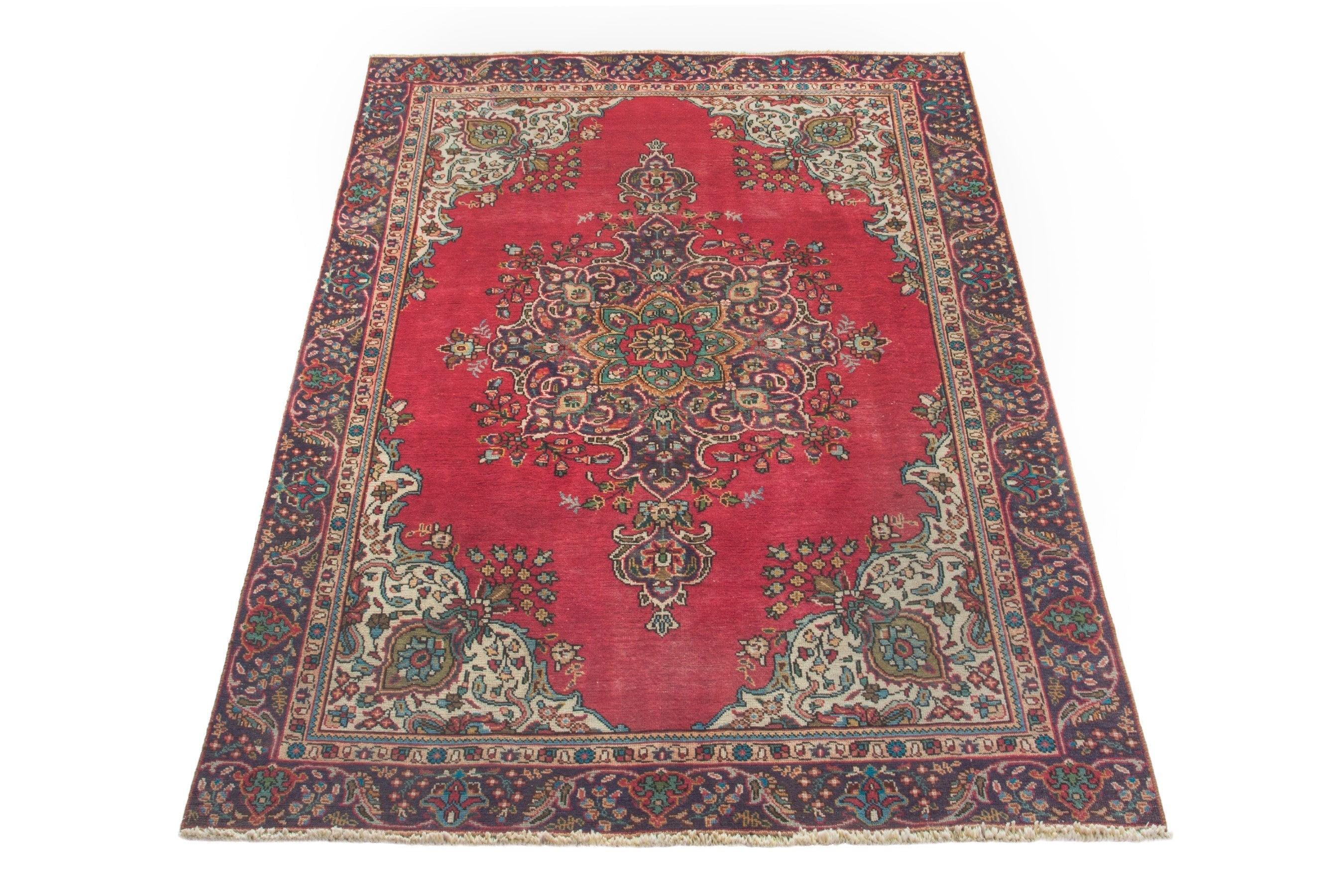 Persian Tabriz area rug in deep red and burgundy, view 2 of 20