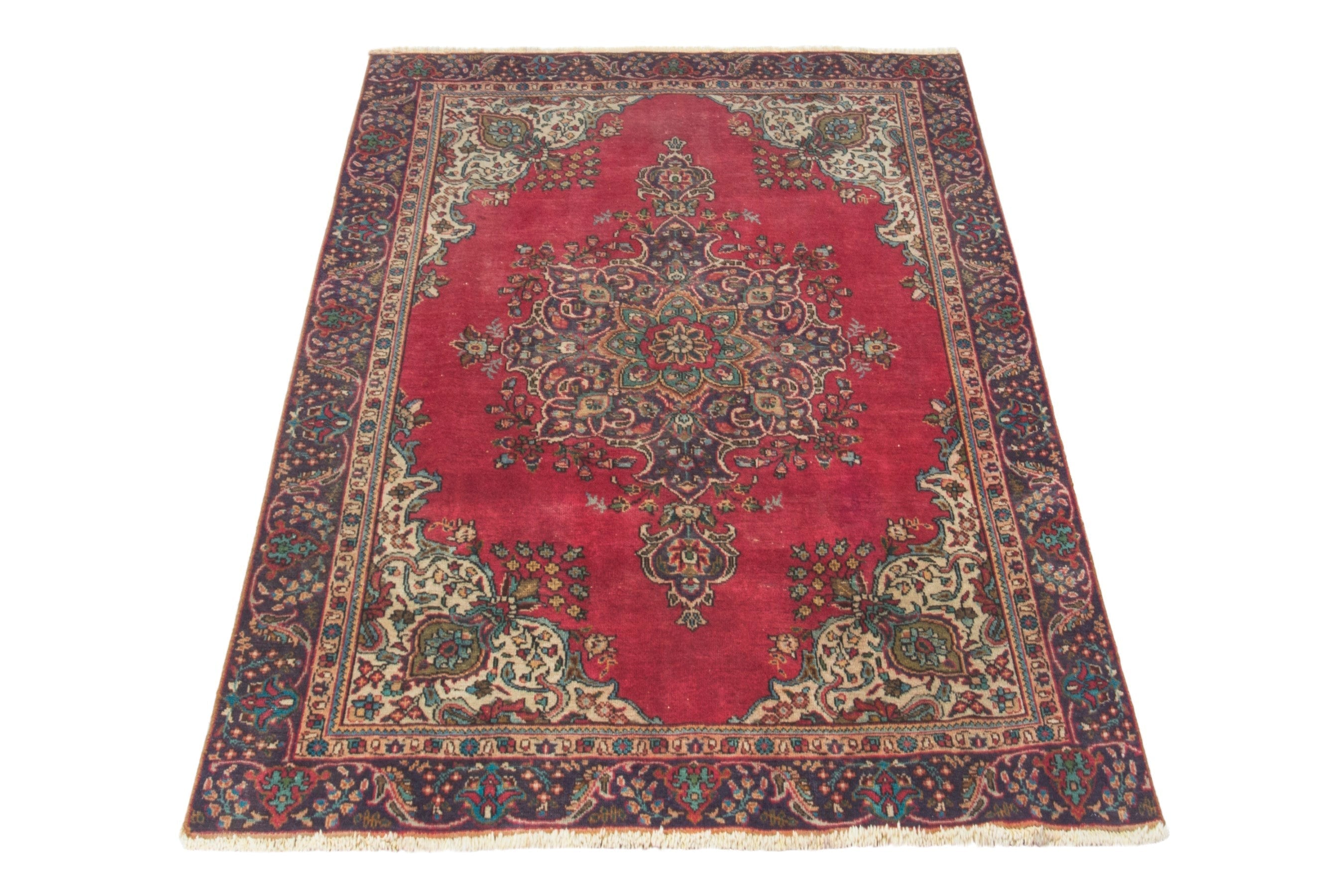 Persian Tabriz area rug in deep red and burgundy, view 3 of 20