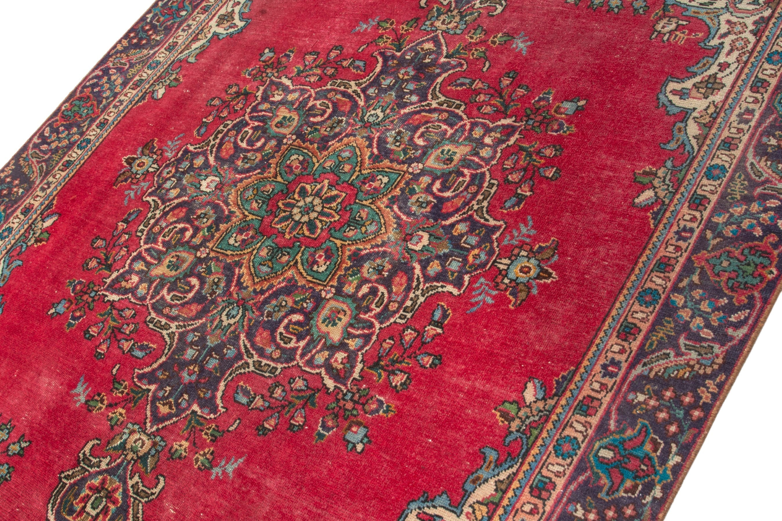 Persian Tabriz area rug in deep red and burgundy, view 5 of 20