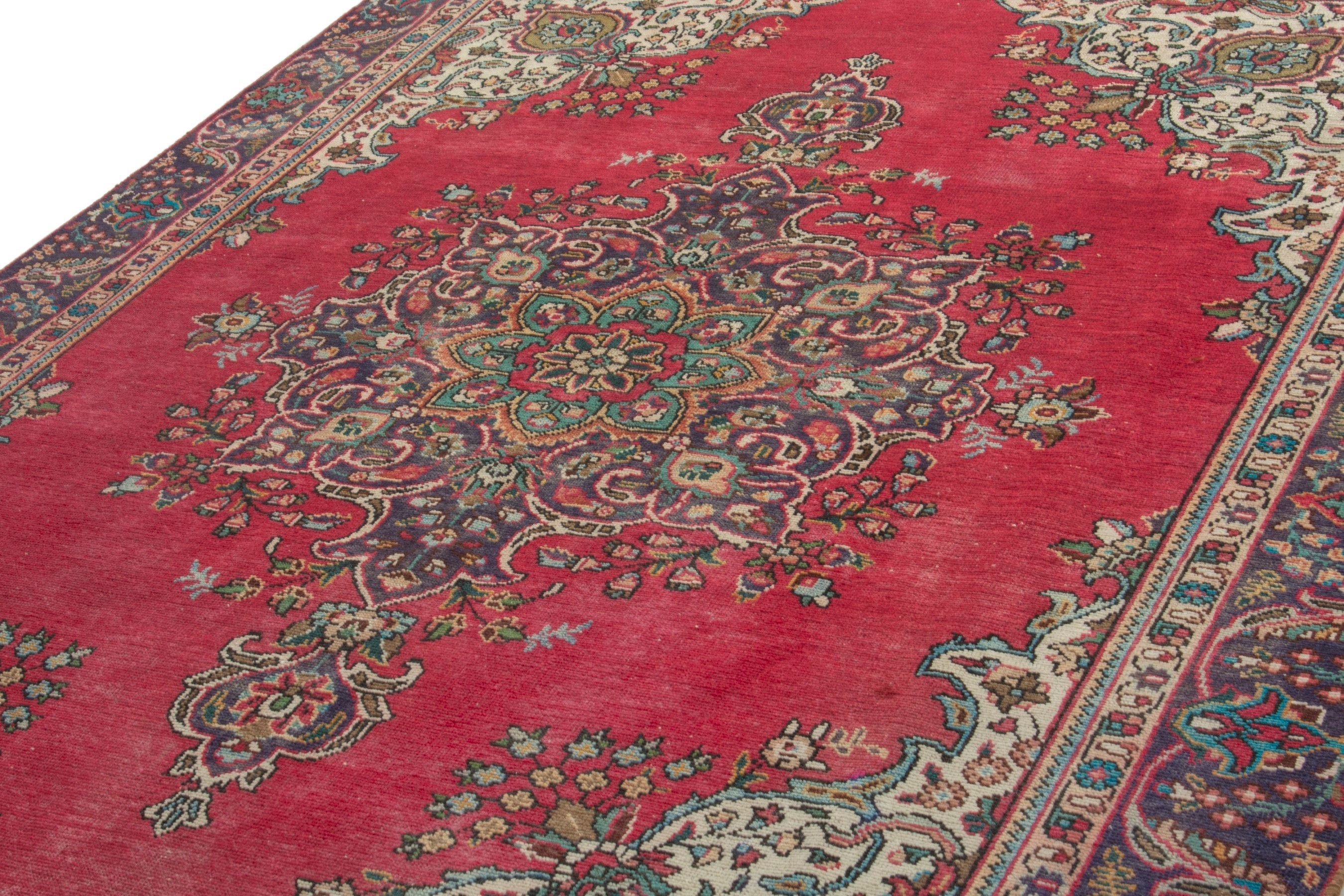 Persian Tabriz area rug in deep red and burgundy, view 8 of 20