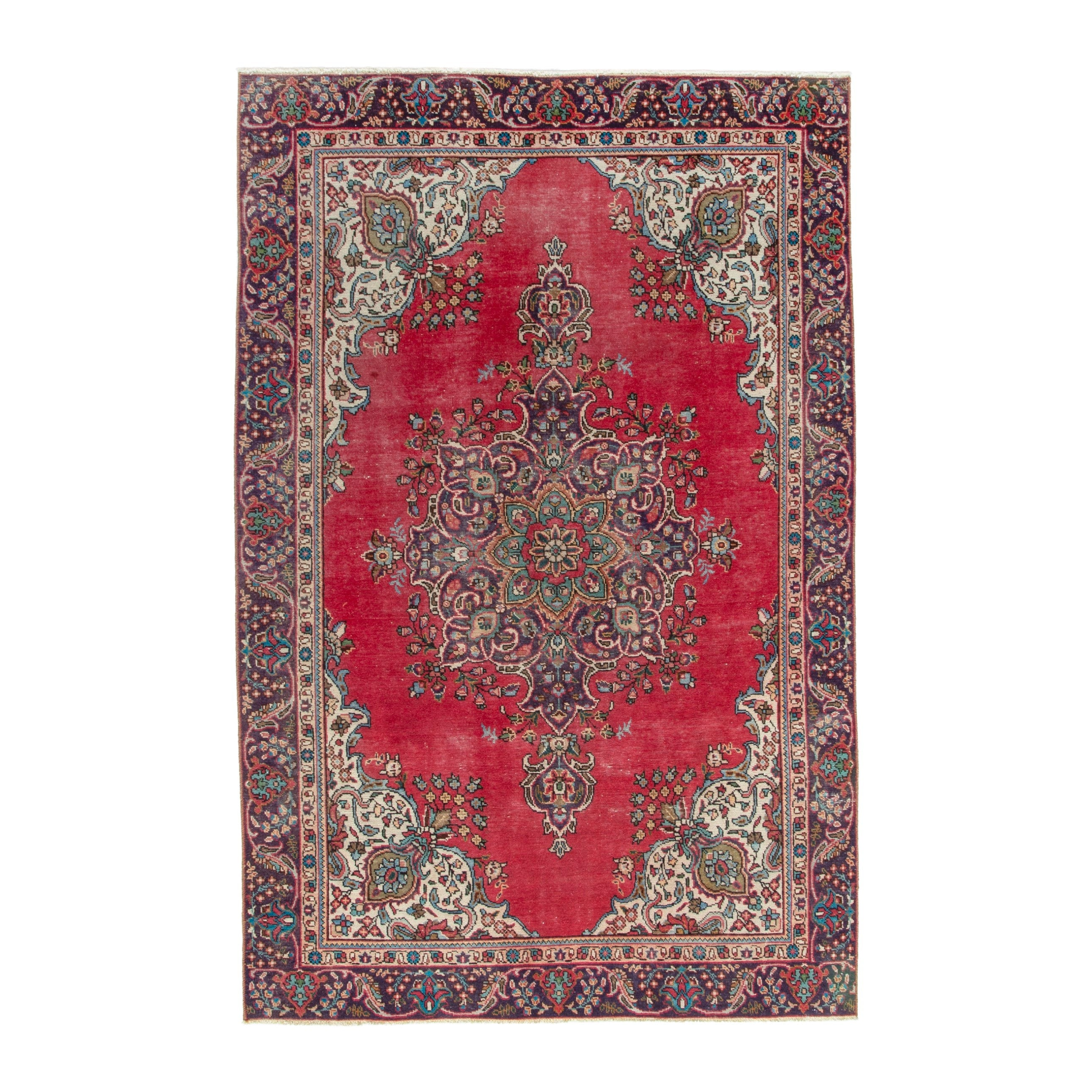 Persian Tabriz area rug in deep red and burgundy, 6'3" x 9'7"