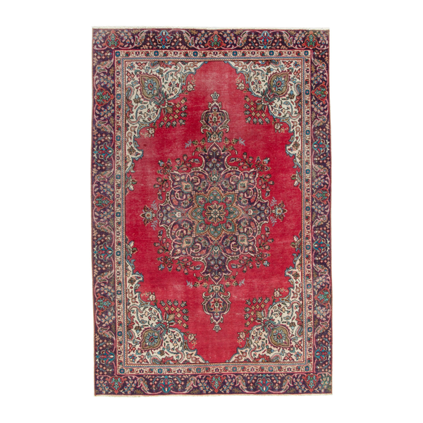 Persian Tabriz area rug in deep red and burgundy, 6'3" x 9'7"