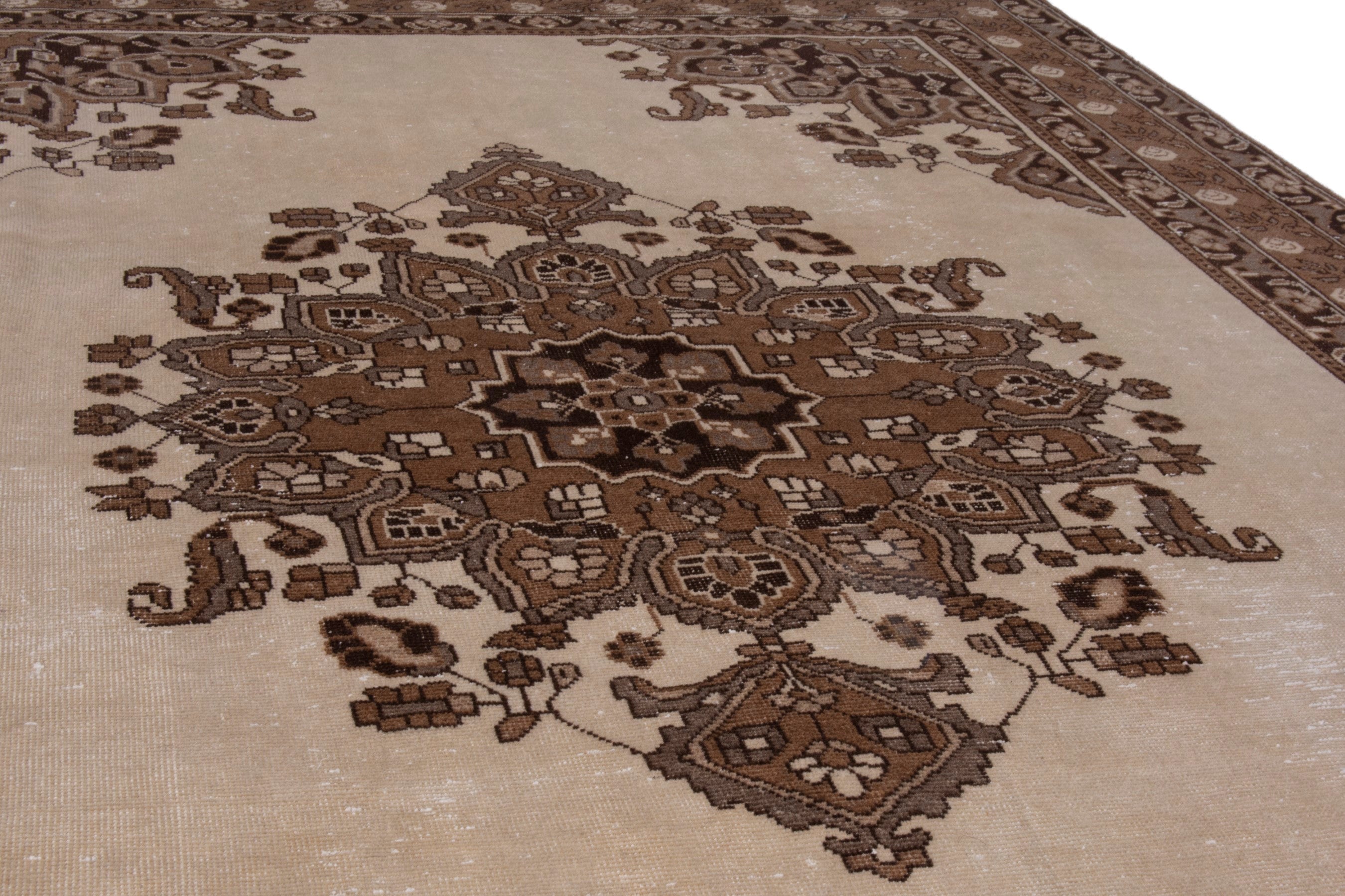 Persian Ferdos area rug in cream and brown, view 9 of 25