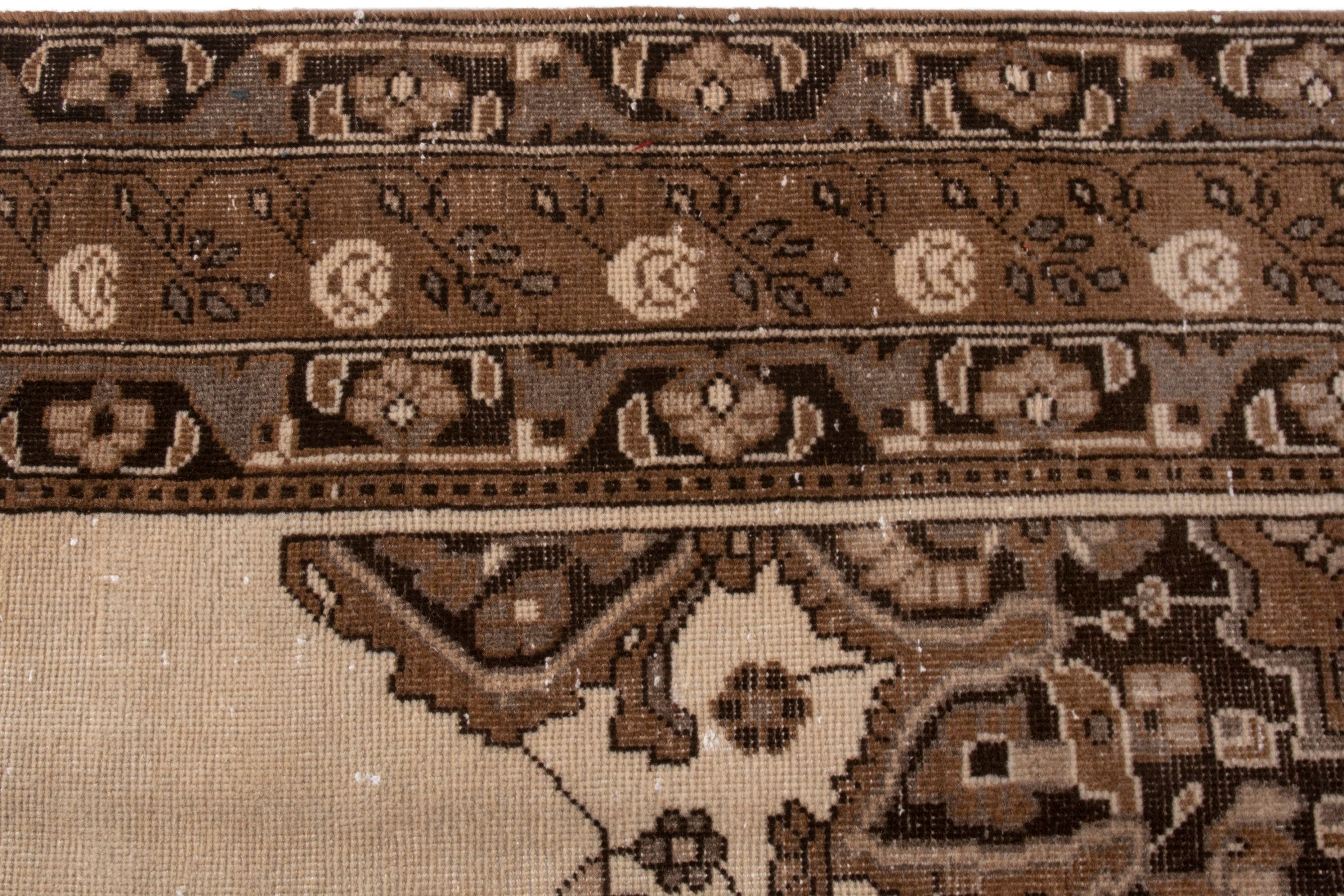 Persian Ferdos area rug in cream and brown, view 14 of 25