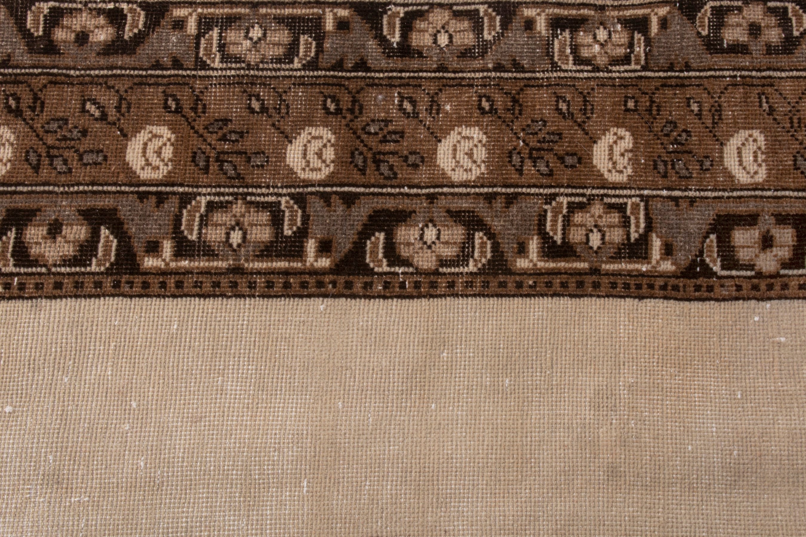 Persian Ferdos area rug in cream and brown, view 15 of 25