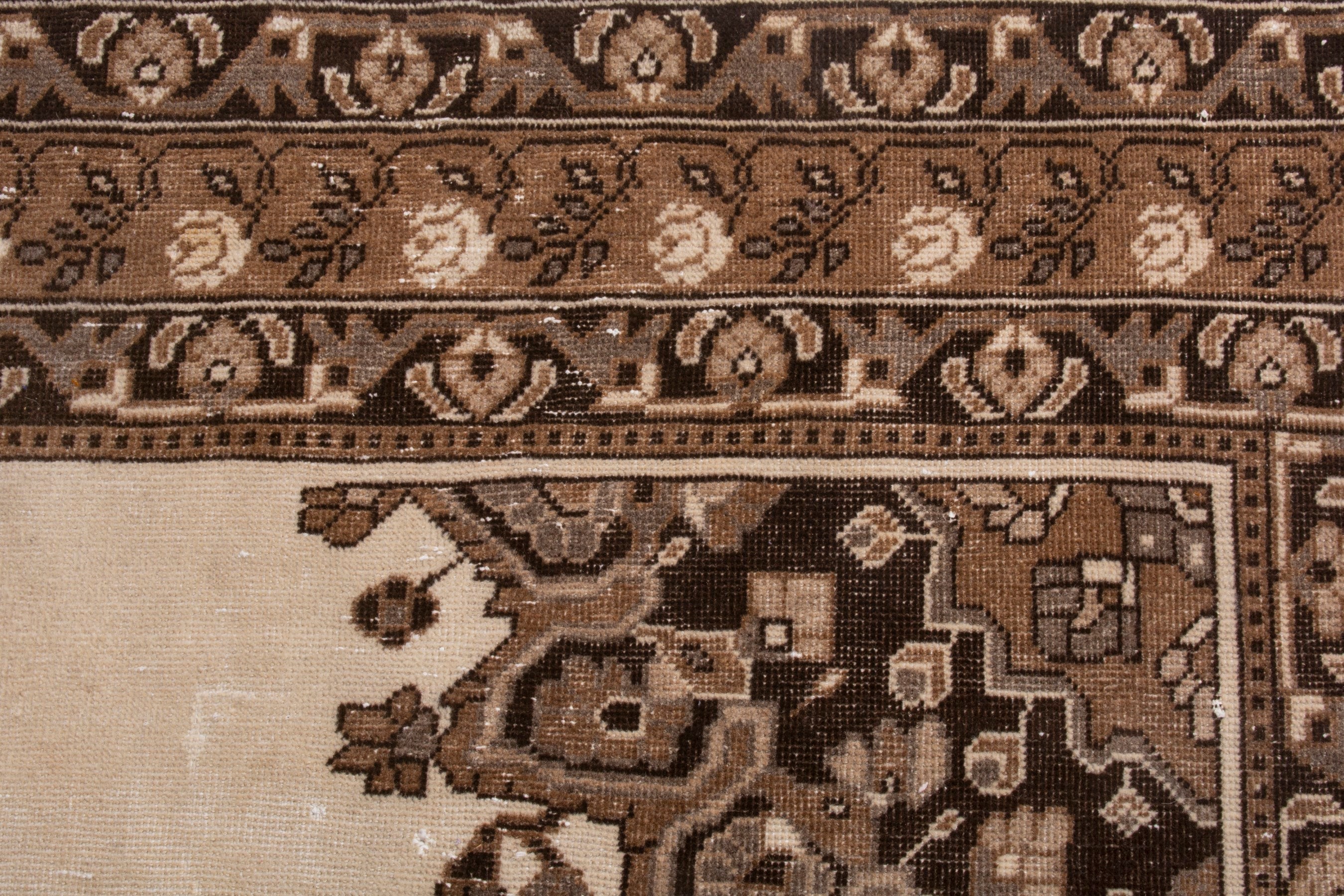 Persian Ferdos area rug in cream and brown, view 16 of 25