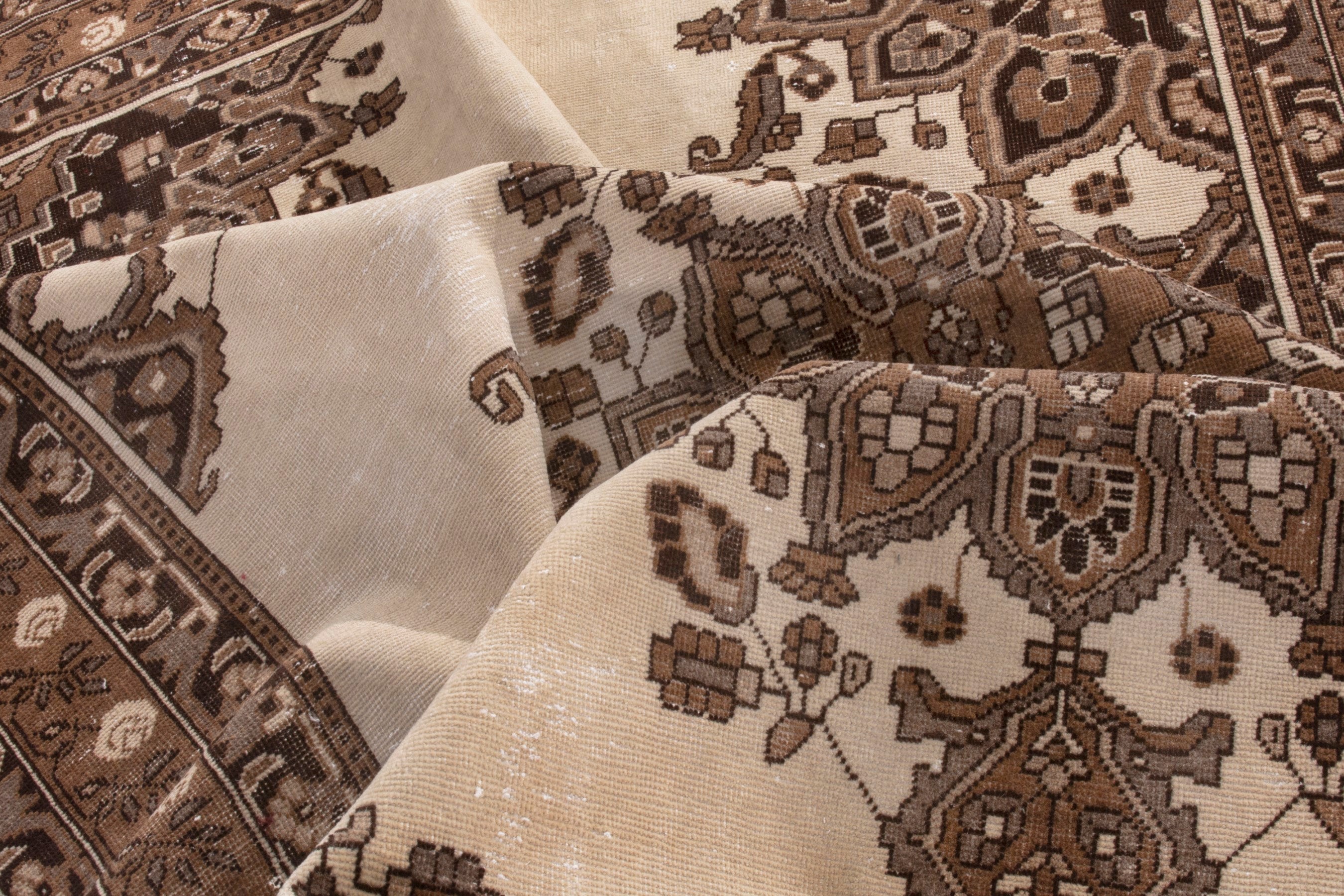 Persian Ferdos area rug in cream and brown, view 22 of 25