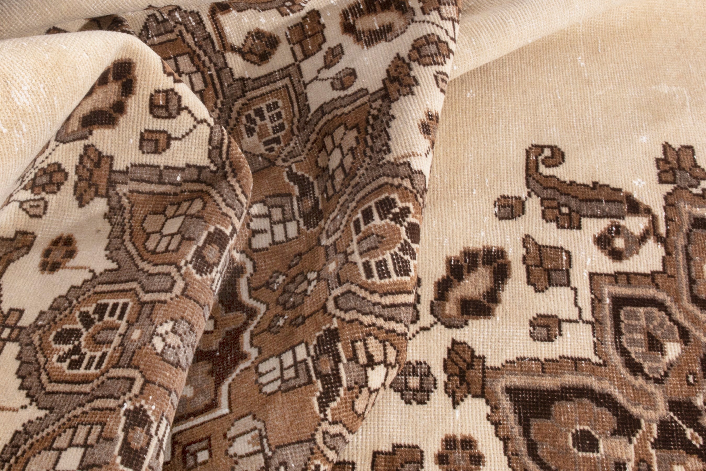 Persian Ferdos area rug in cream and brown, view 20 of 25