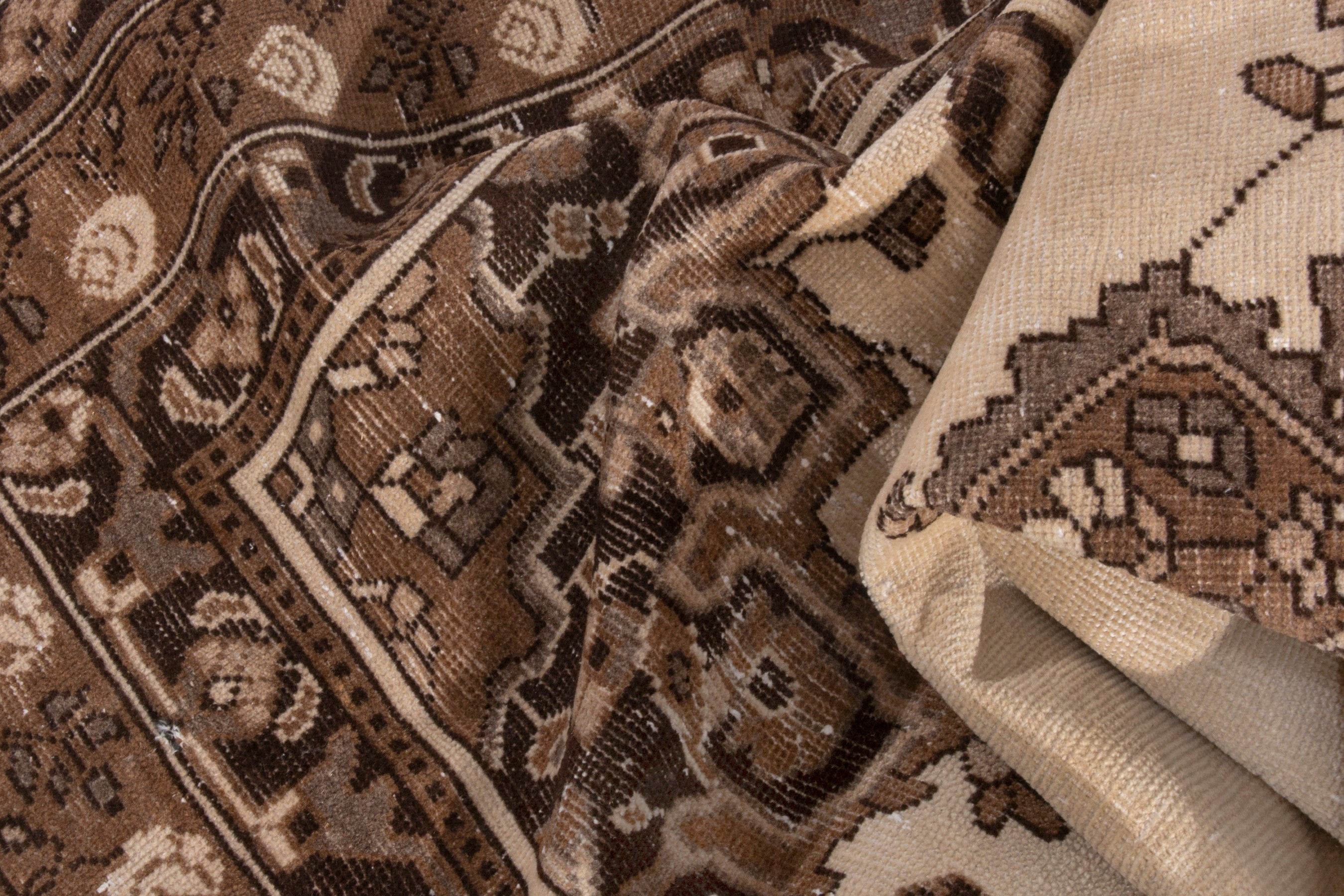 Persian Ferdos area rug in cream and brown, view 23 of 25