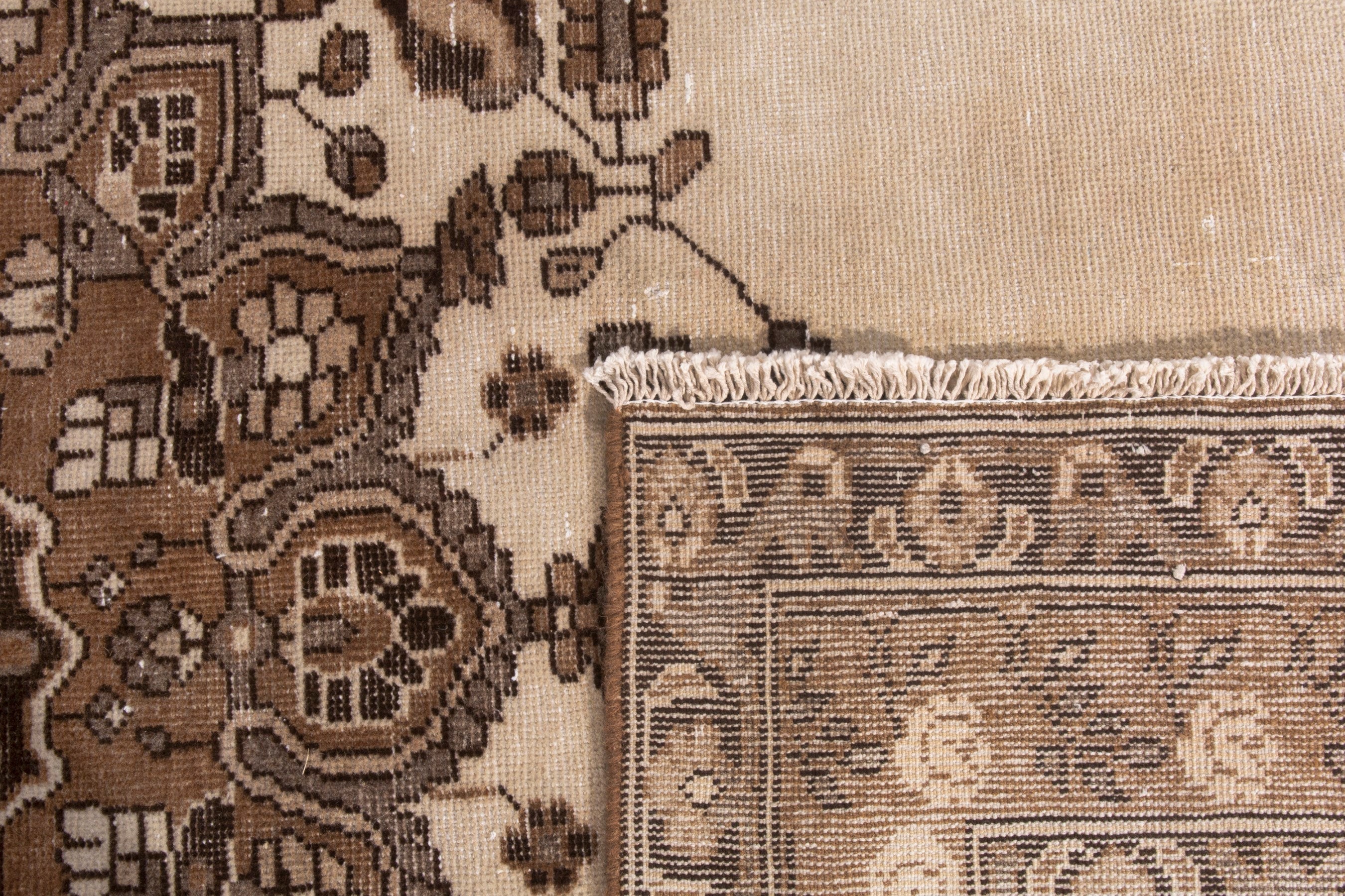 Persian Ferdos area rug in cream and brown, view 25 of 25