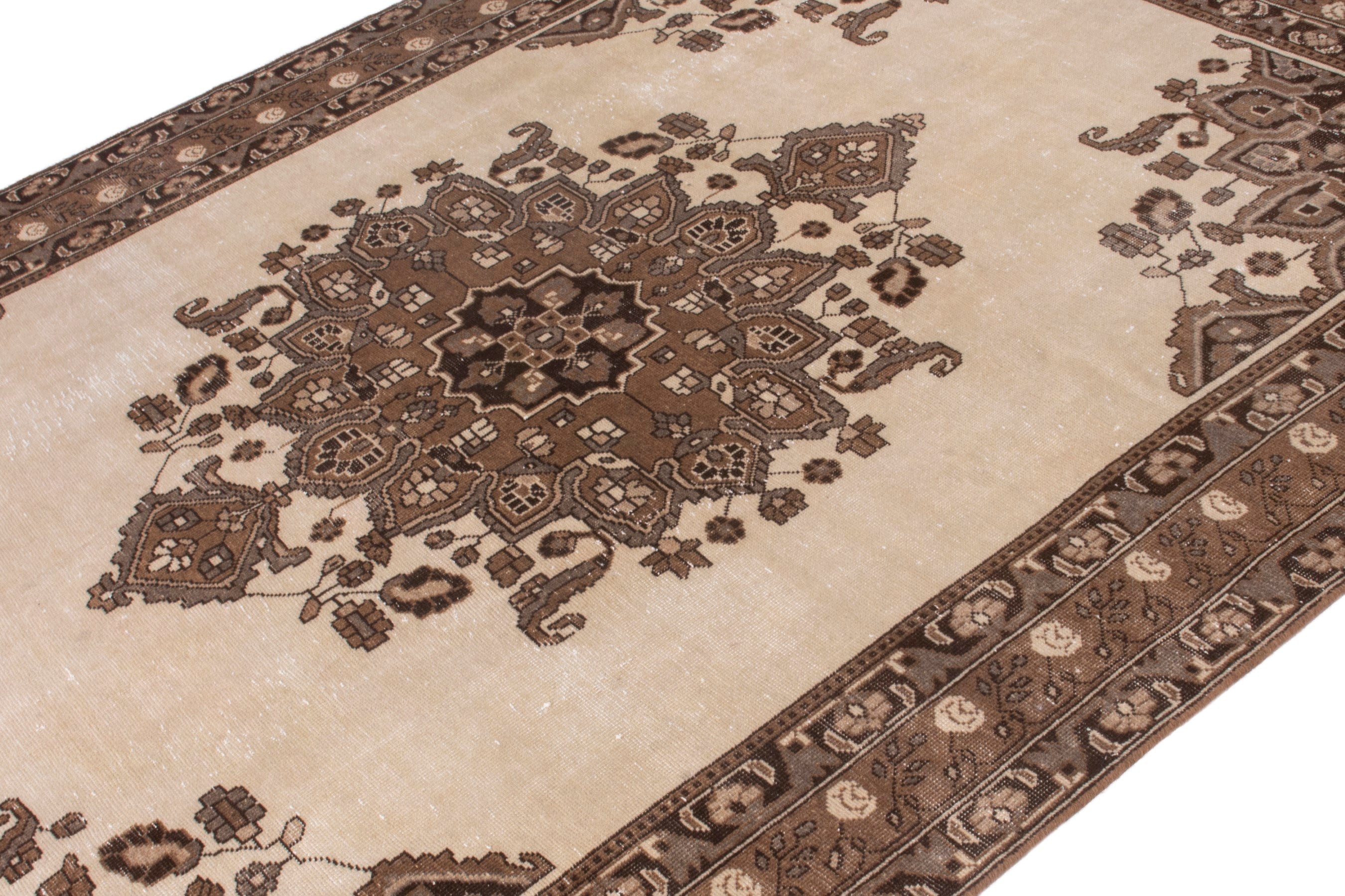 Persian Ferdos area rug in cream and brown, view 5 of 25