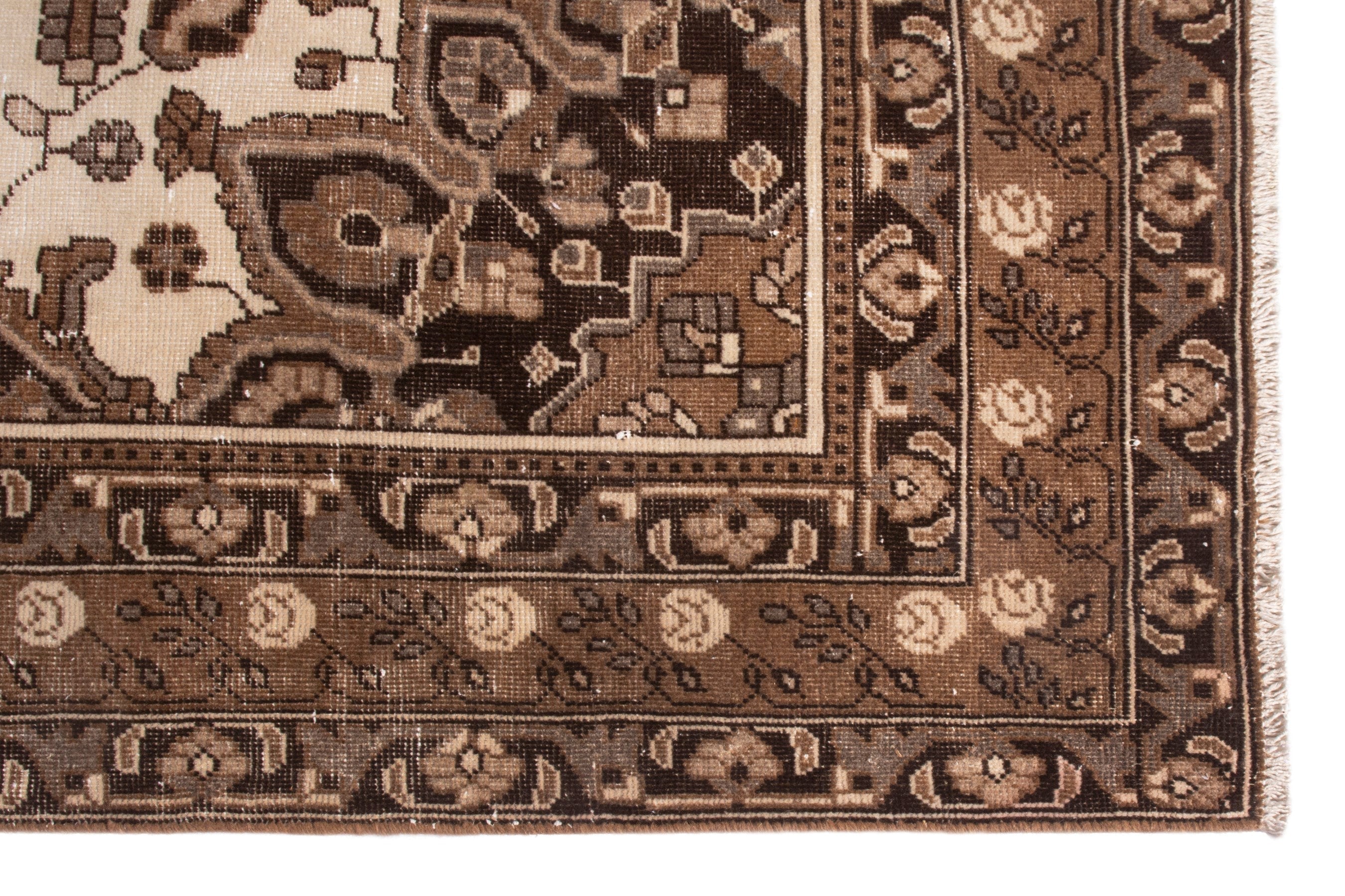 Persian Ferdos area rug in cream and brown, view 10 of 25