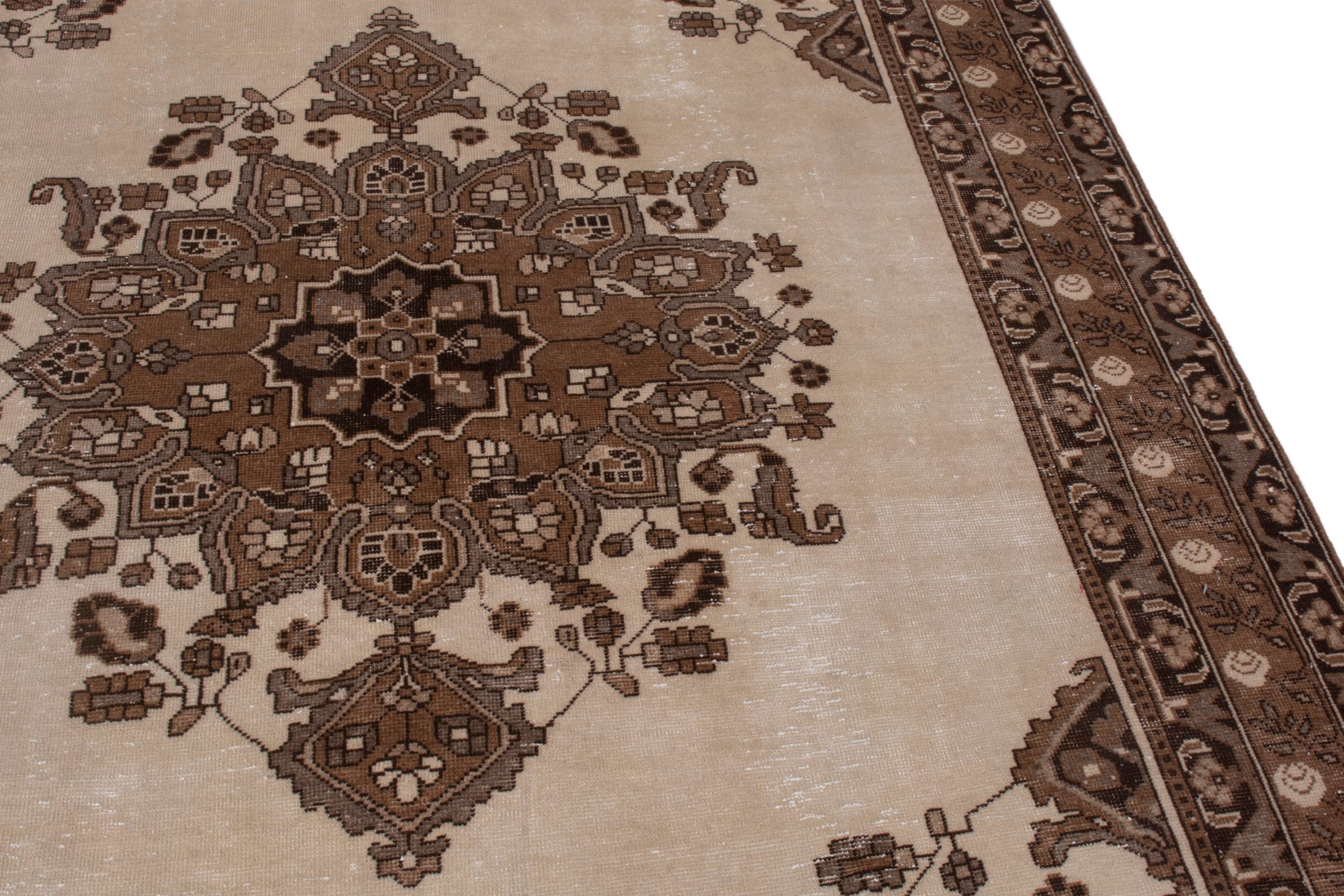 Persian Ferdos area rug in cream and brown, view 7 of 25