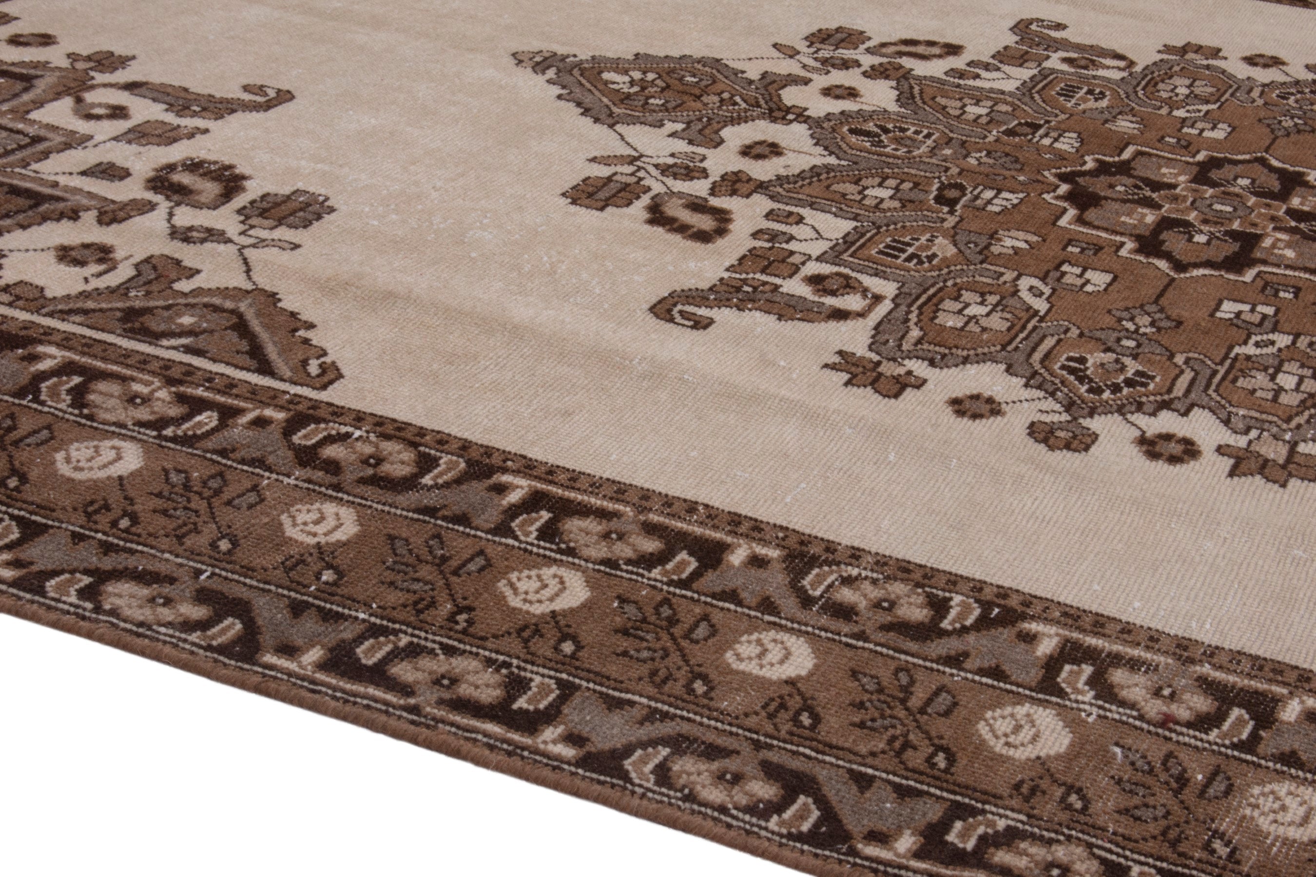 Persian Ferdos area rug in cream and brown, view 6 of 25